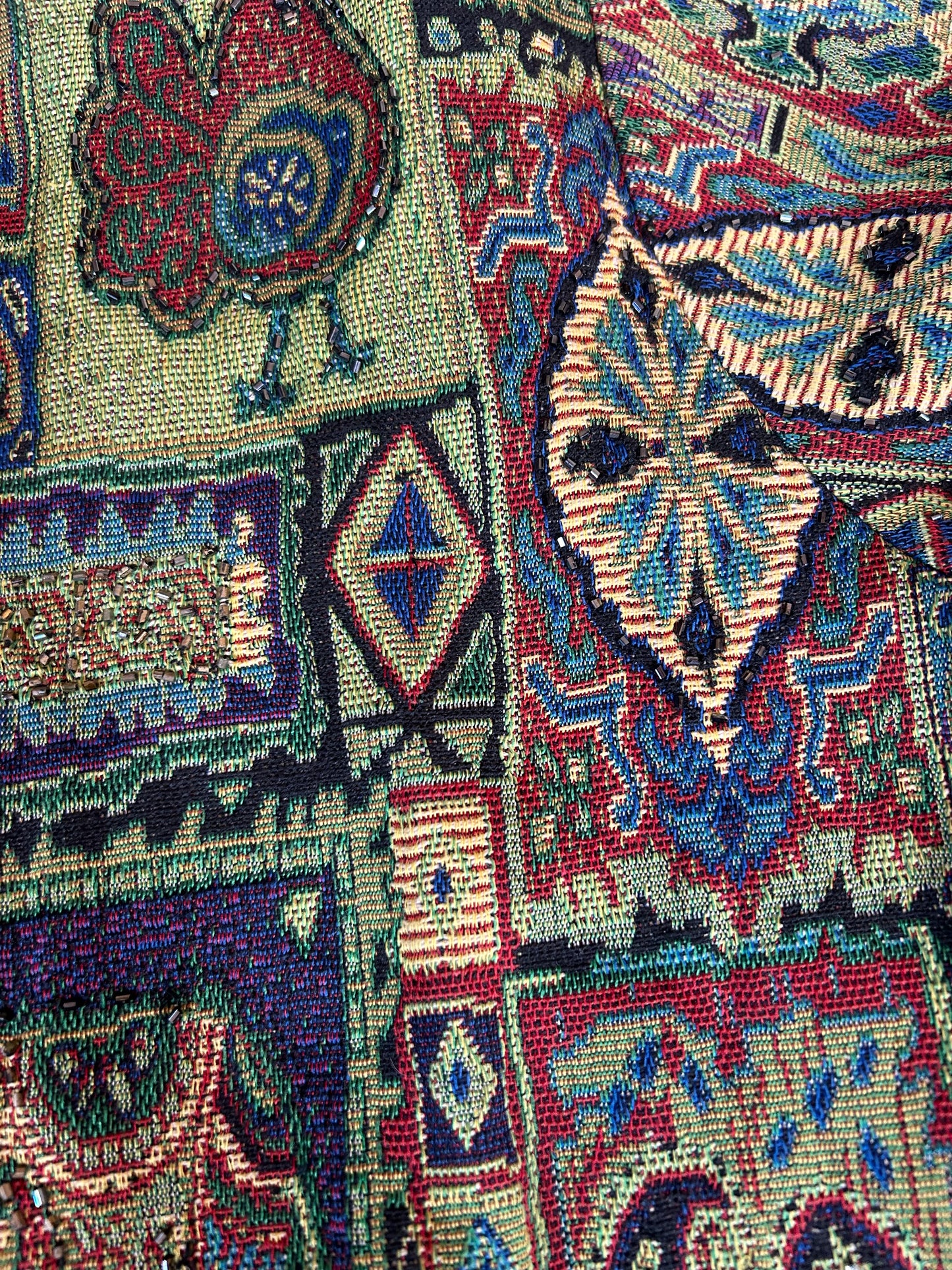 Vintage Parsley and Sage Weaved Jacquard Beaded Jacket