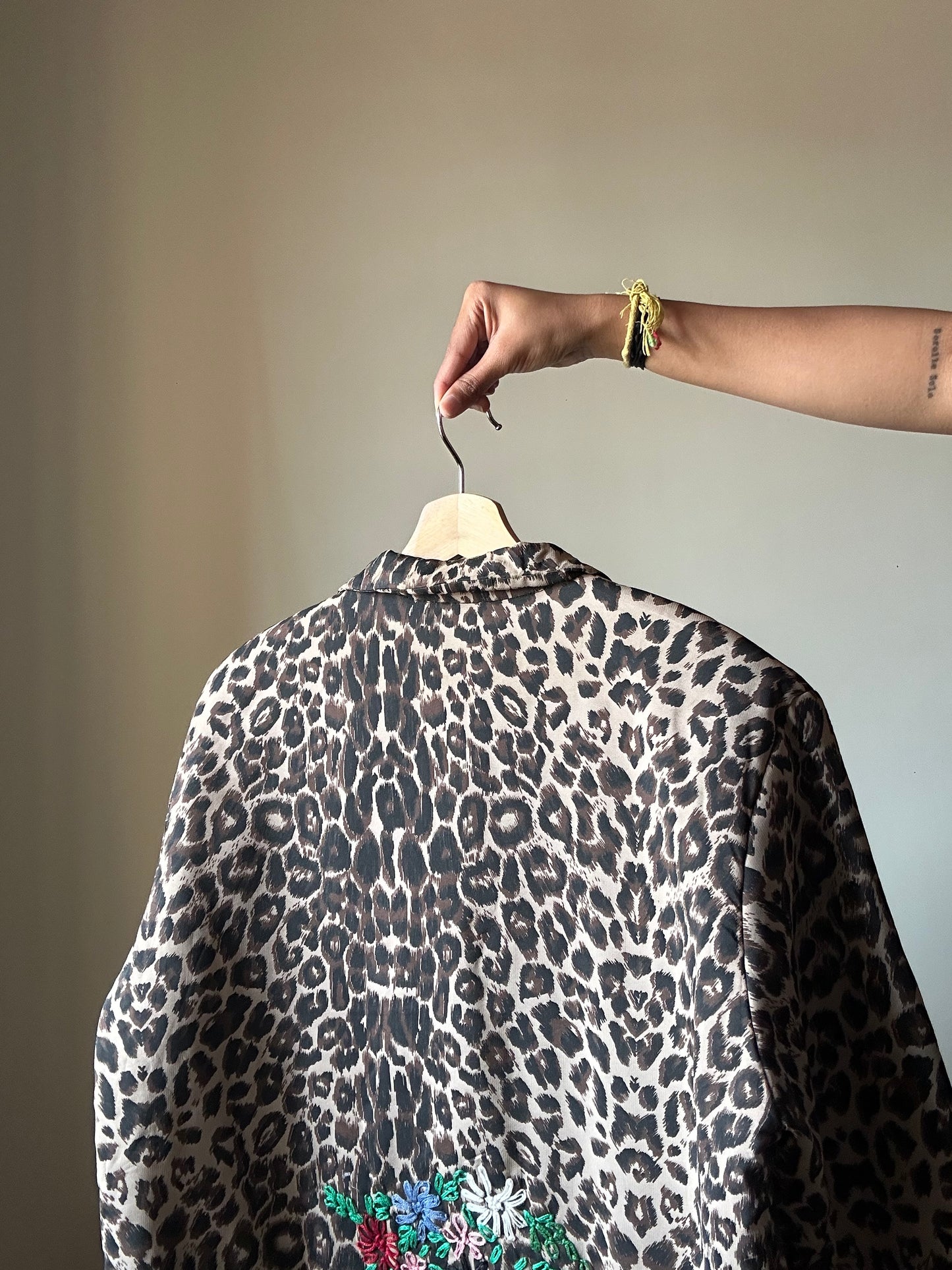 Vintage Cheetah Print And Embroidered Lightly Quilted Shaket