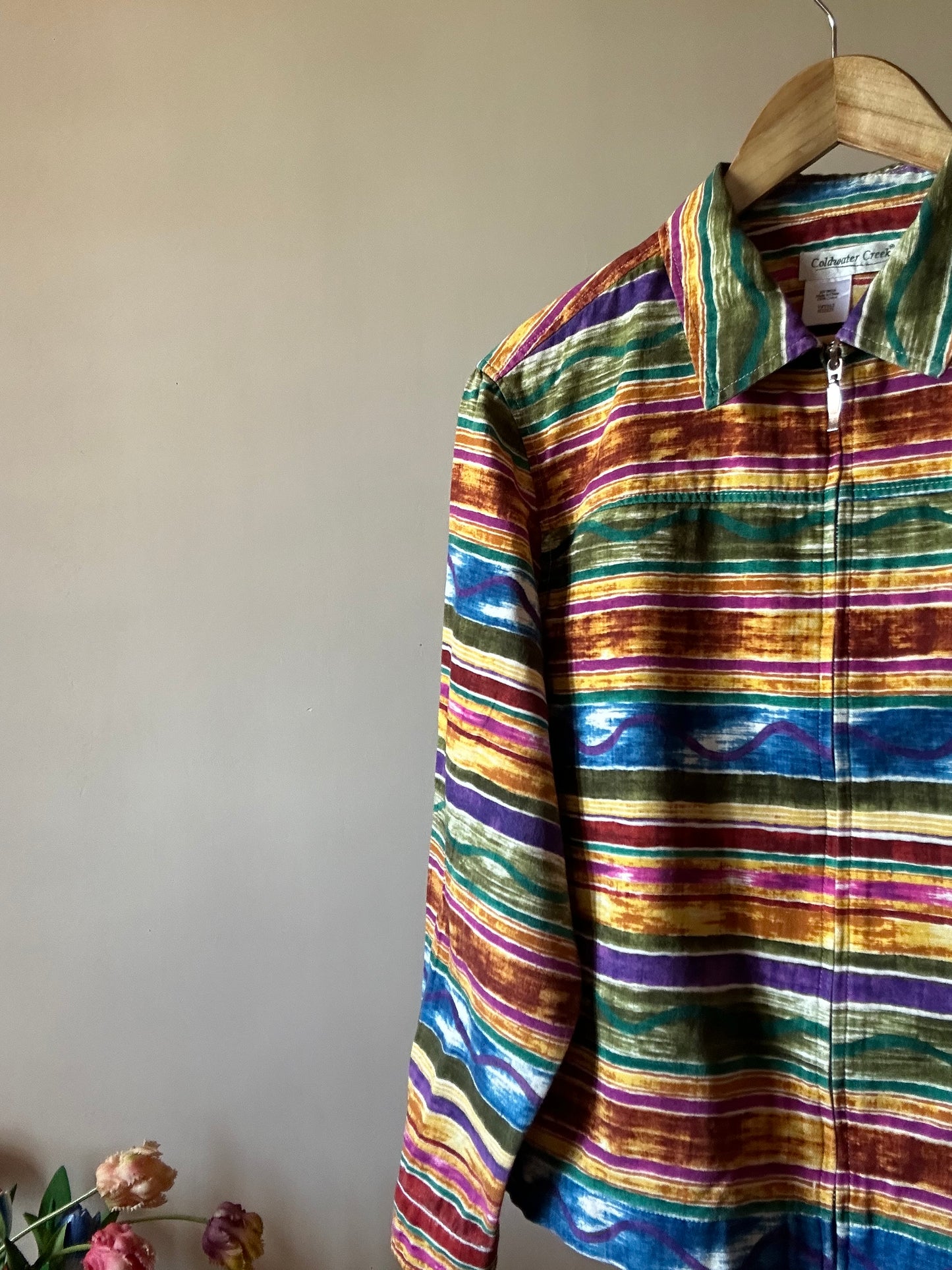 Vintage Coldwater Creek Abstract Rainbow Watercolour Print Shirt With Zip