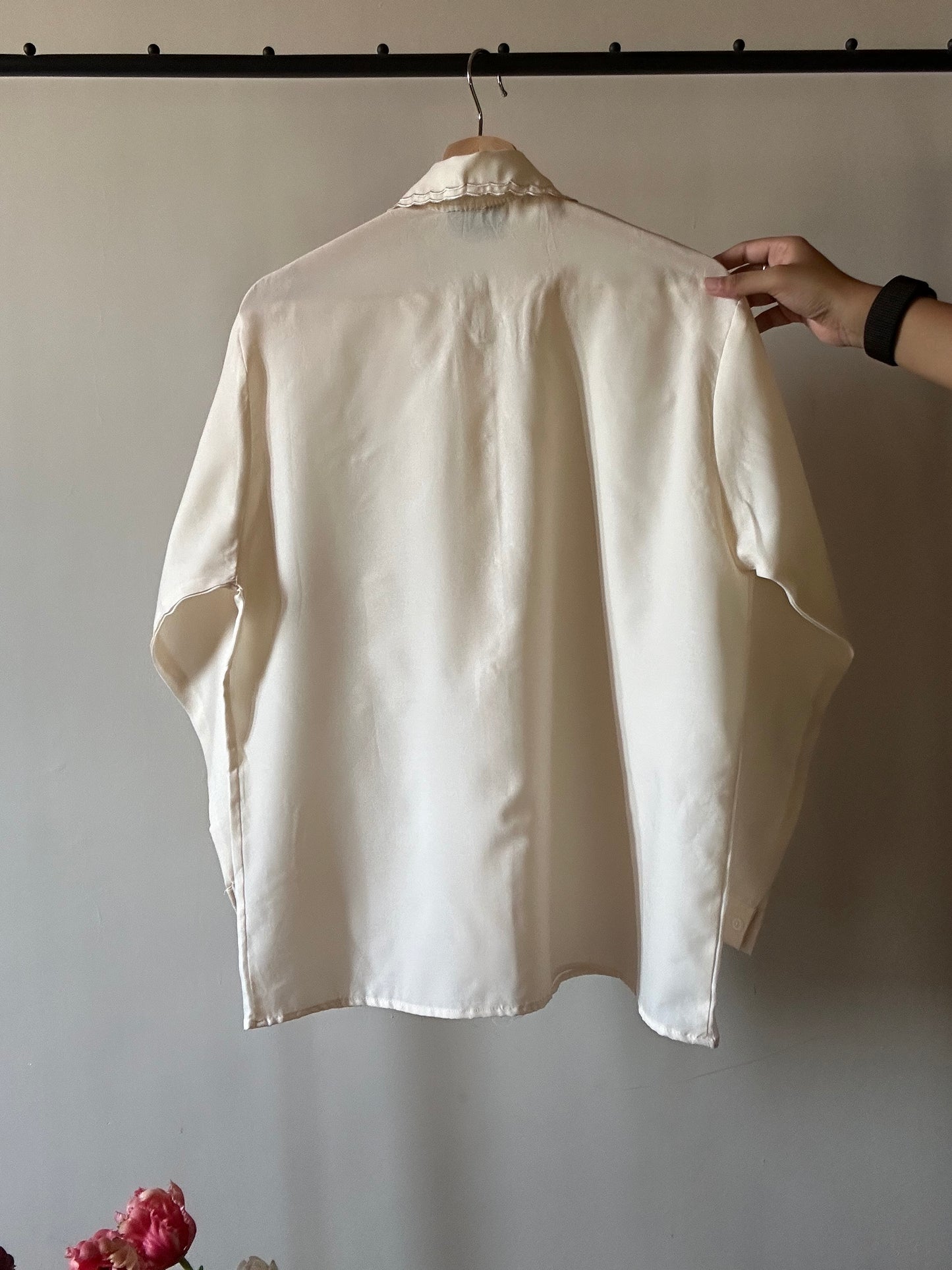 Cream Pinkish Laser Design Embroidery Detail Vintage Shirt
