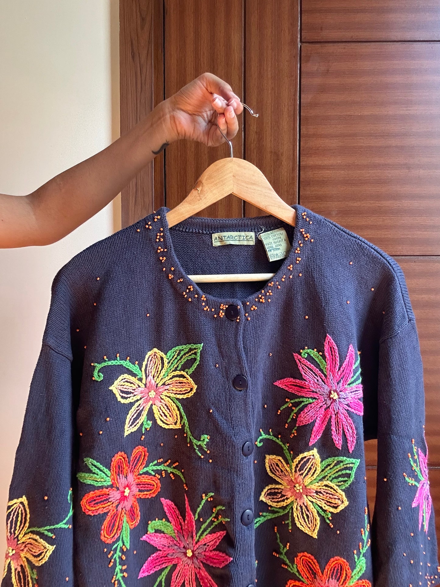 Antarctica Vintage Knit Cardigan With Embroidery and Beading