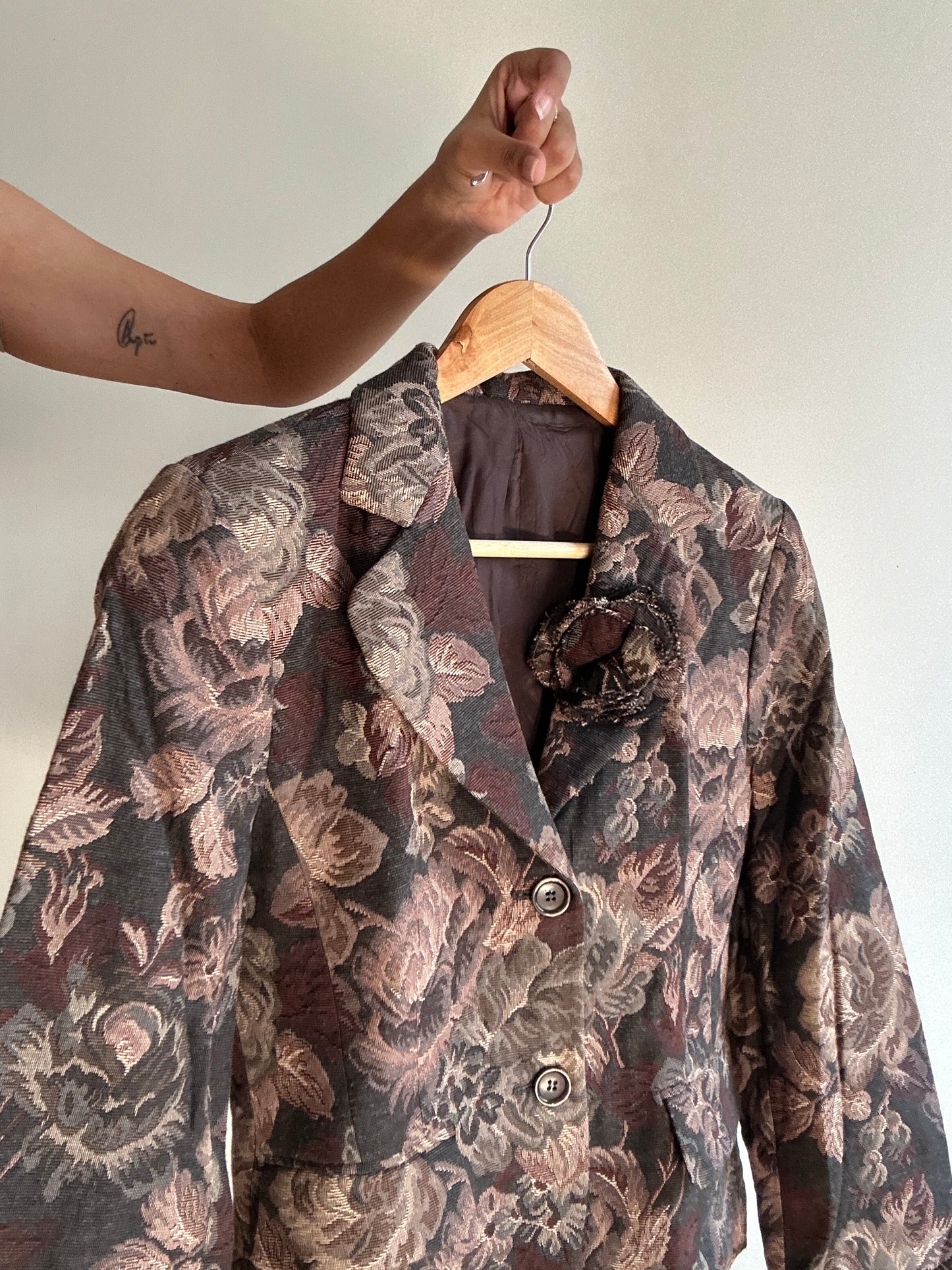 Vintage Jacquard Blazer With Flower