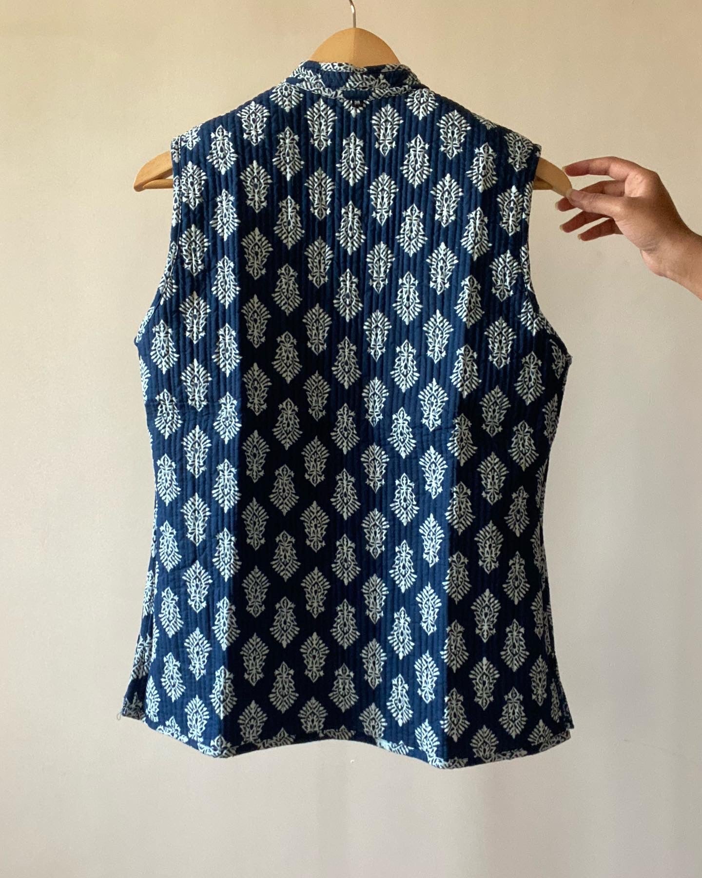 Cotton Quilted Reversible Classic Floral Indigo Vest