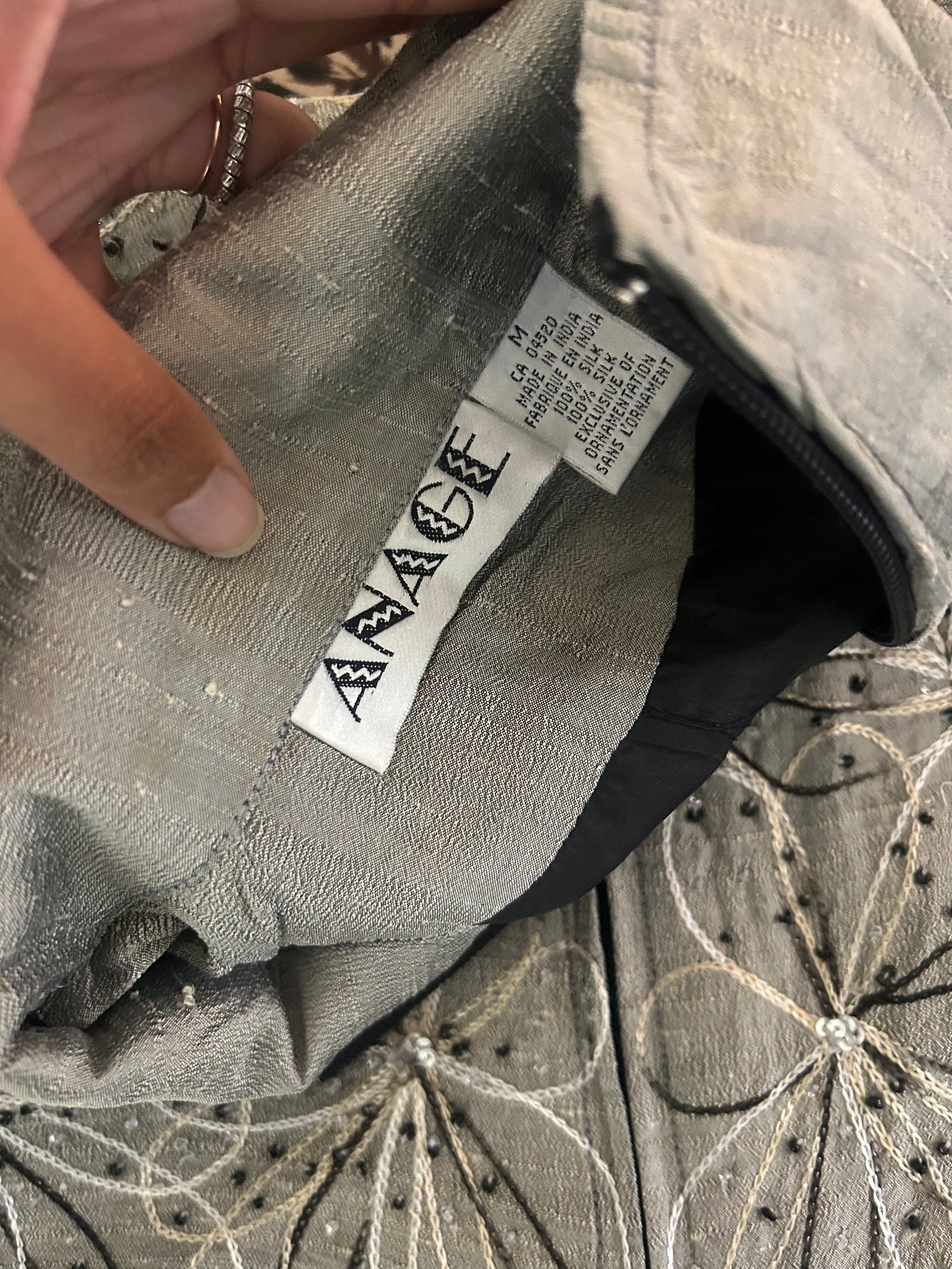 Anage Vintage All Beaded and Embroidered Silk Shaket