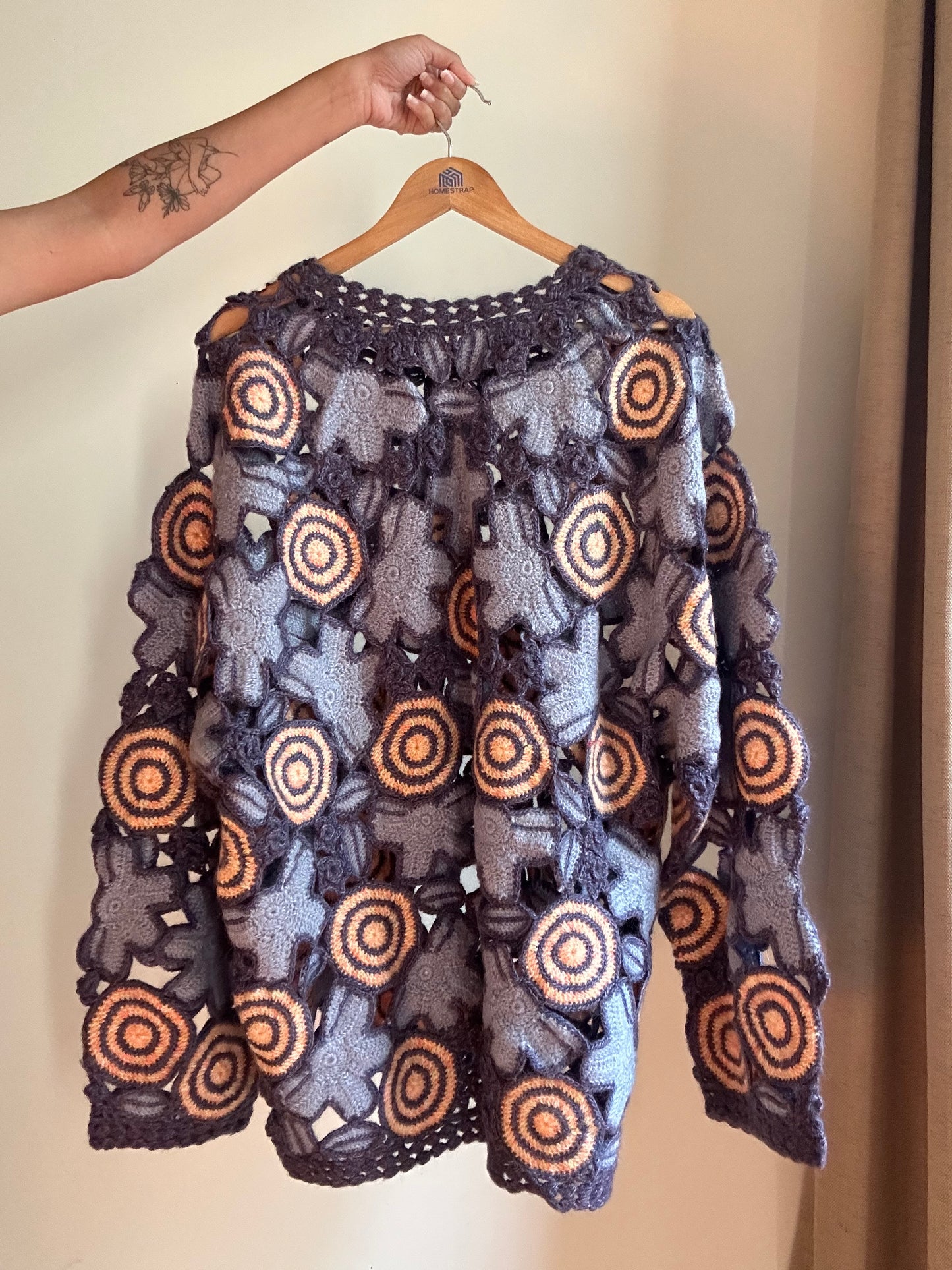 Vintage Woollen Crochet Patch Work Pullover