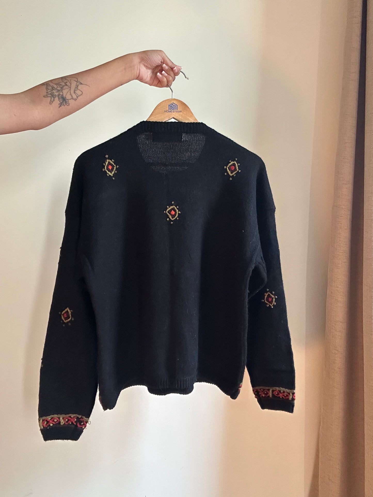 Evelyue Vintage Embroidered Knit Cardigan