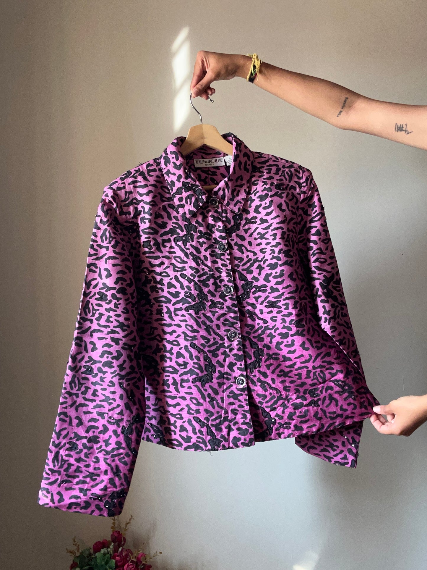 Vintage Tunique Night Leopard Print Silk Embroidered Shaket