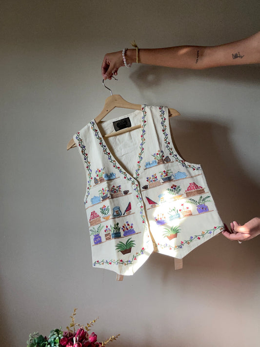 New Directions Vintage All Embroidered Sweet Home Vest