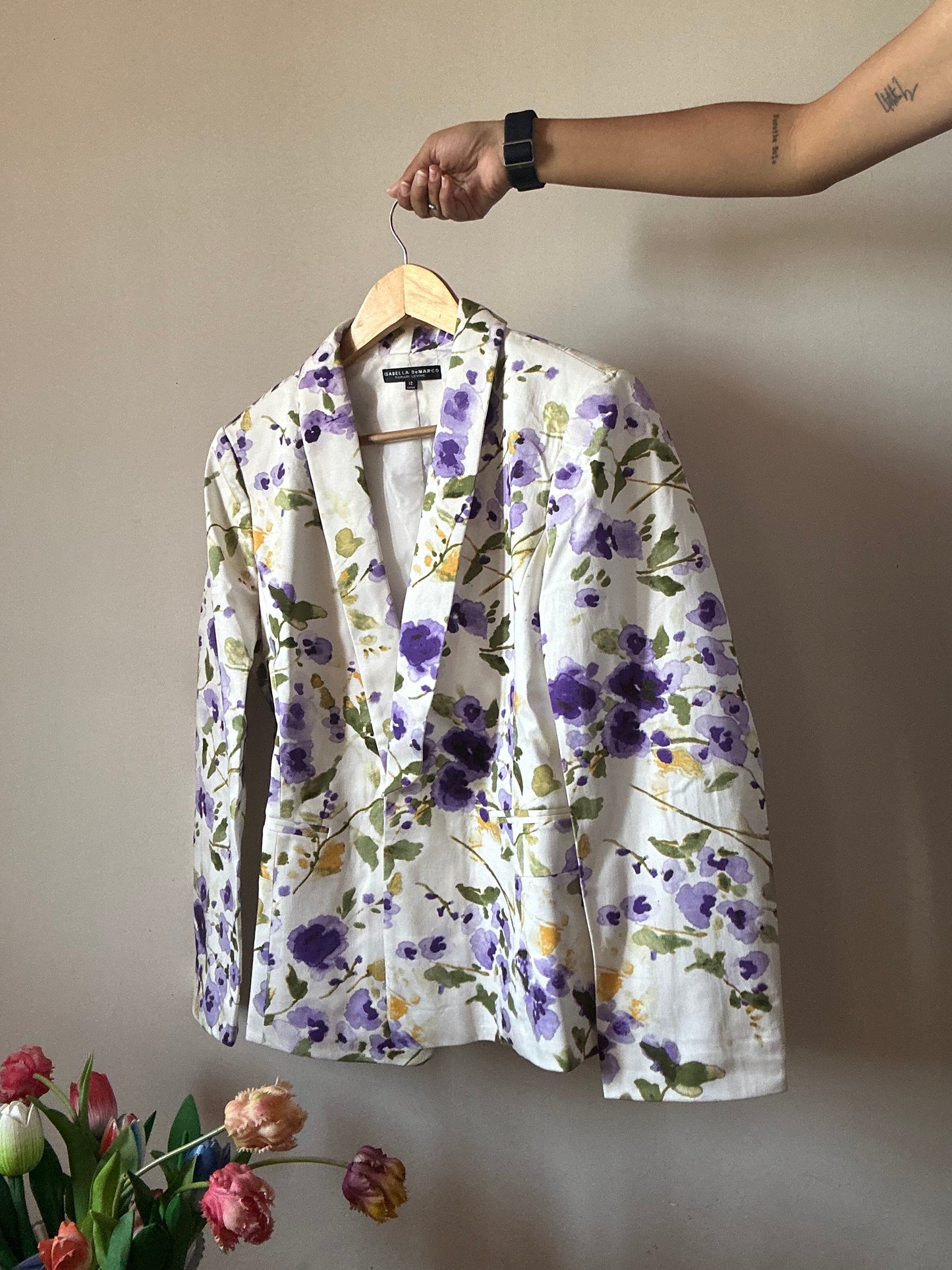 Vintage Isabella DeMarco Floral Water Colour Print Blazer With Single Hook Closer