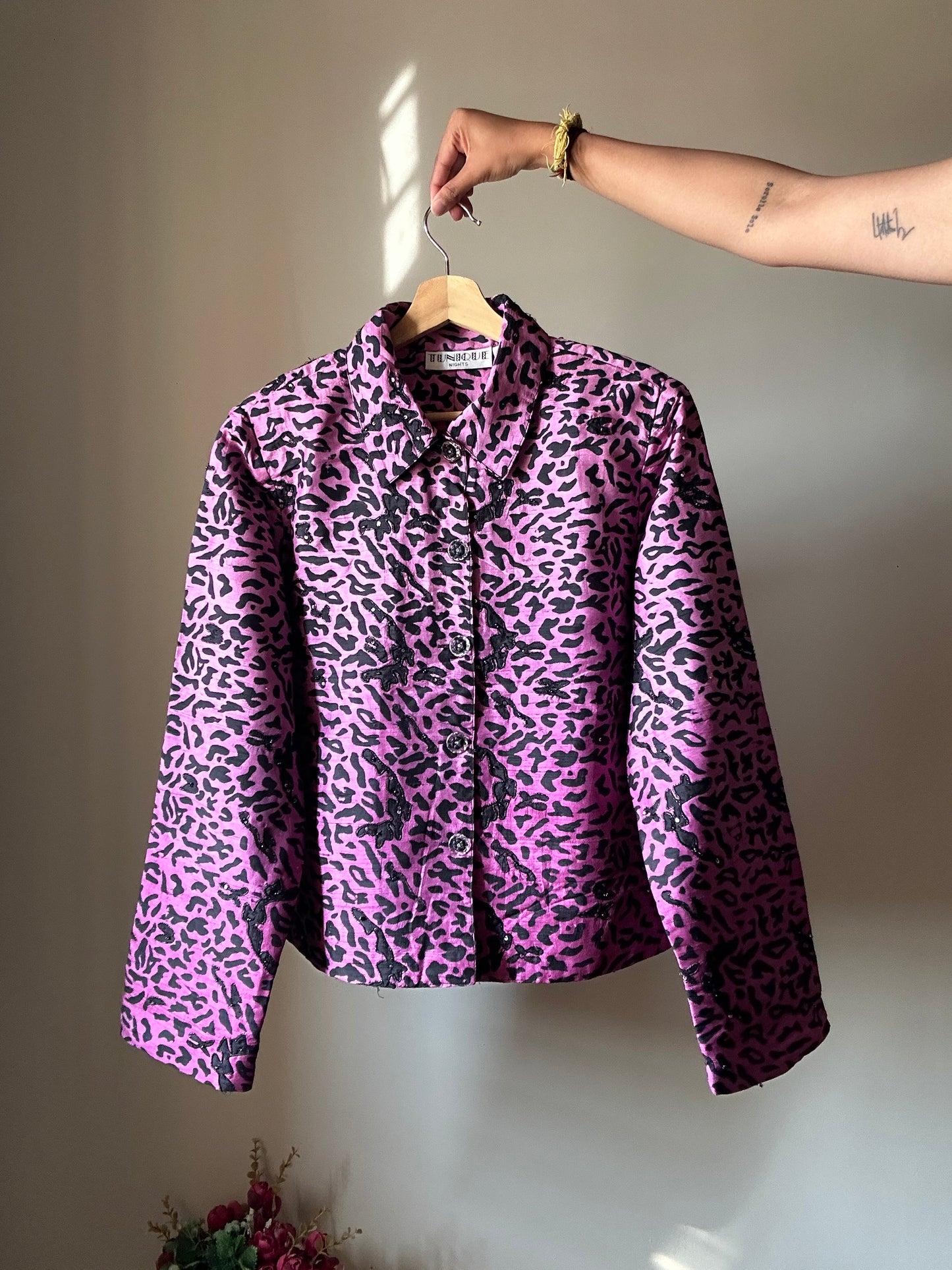 Vintage Tunique Night Leopard Print Silk Embroidered Shaket