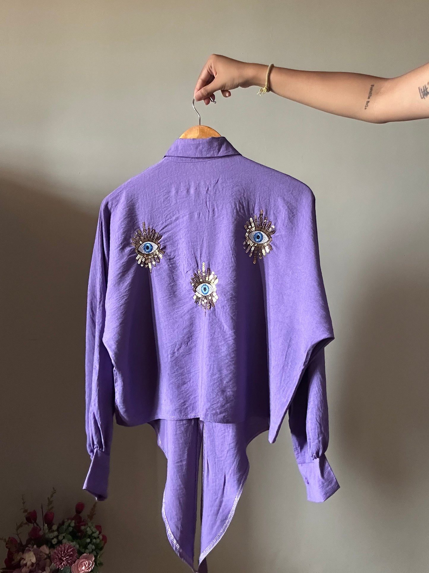 Vintage Embroidered Shirt With Front Knot