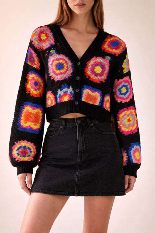 Bershka Weaved Knit Cropped Cardigan