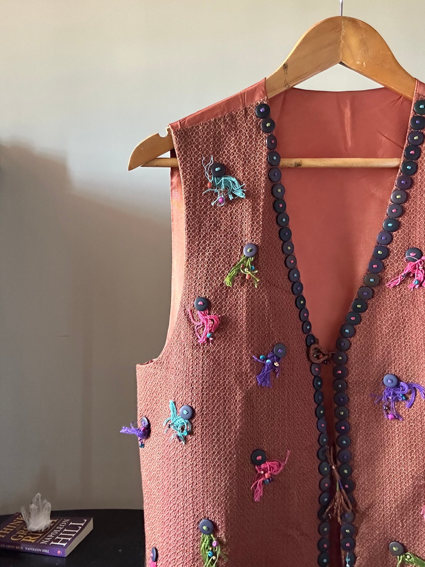 Buttoned Embroidered Vintage Vest