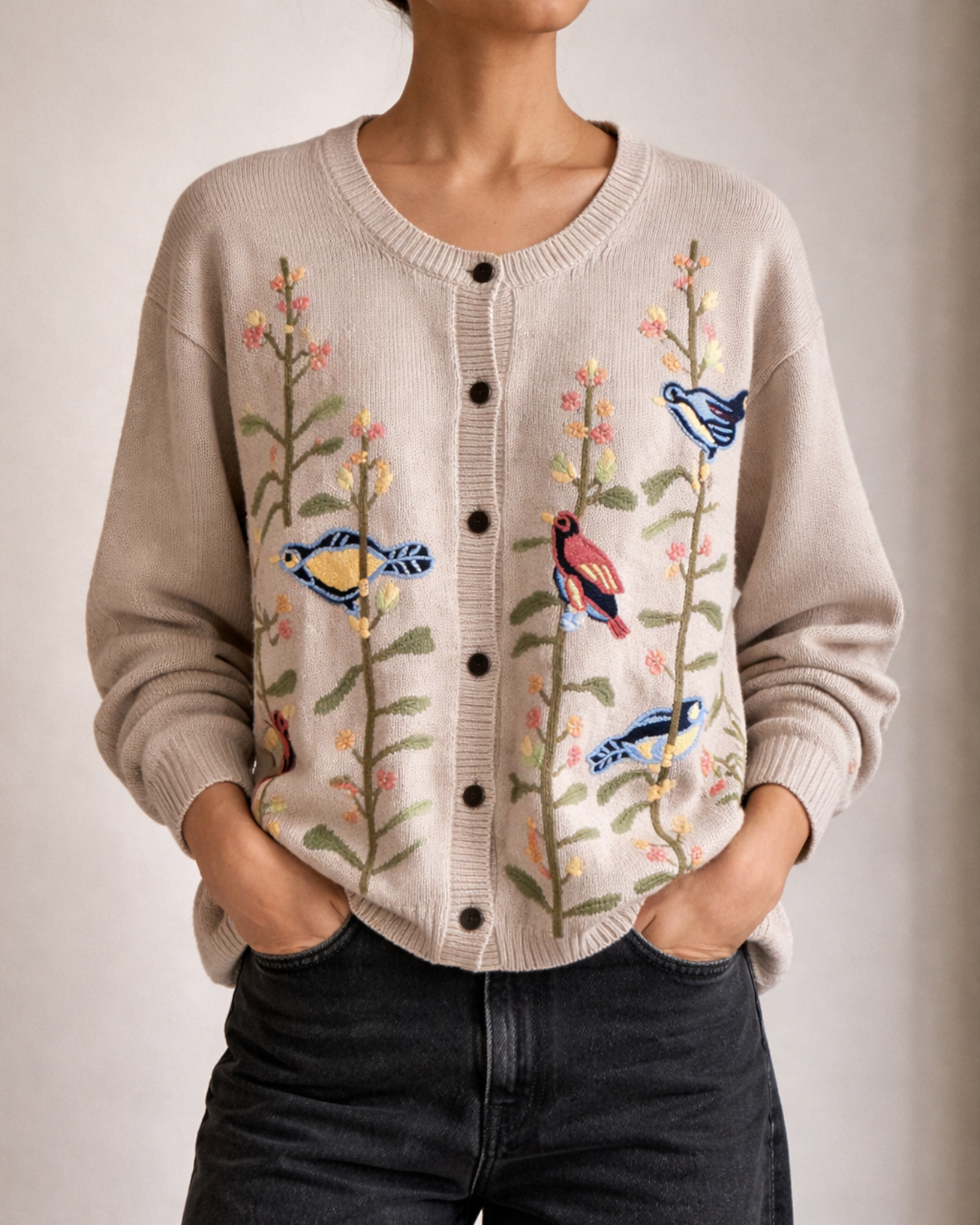 Vintage Northern Treasure Hand Embroidered Knit Cardigan