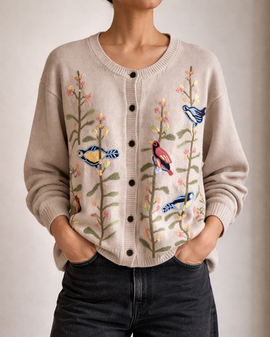 Vintage Northern Treasure Hand Embroidered Knit Cardigan