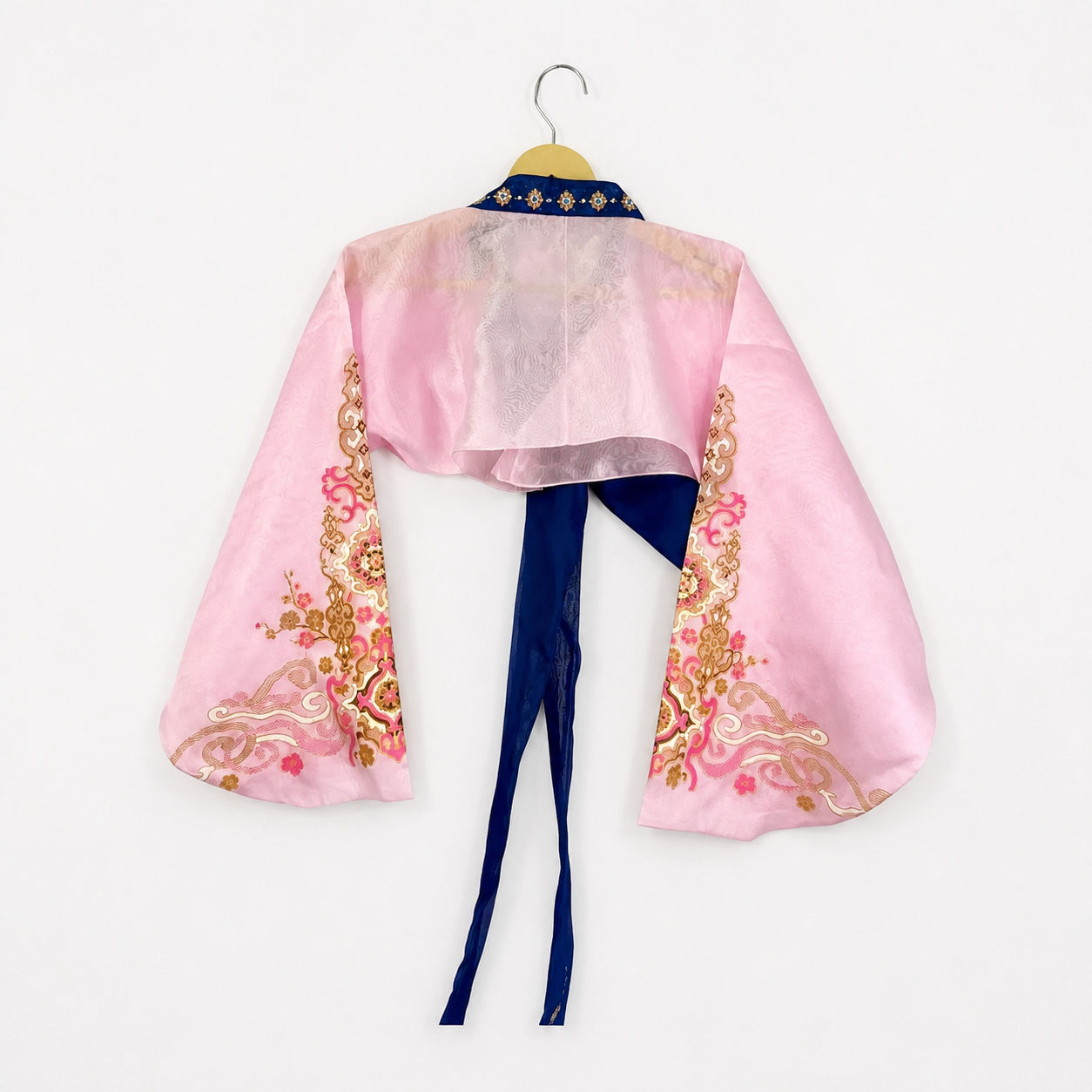 Blush Pink Korean-Inspired Embroidered Silk Wrap Top