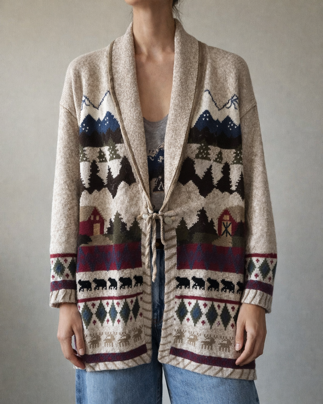 Vintage Traditional Style Embroidered Knit Cardigan