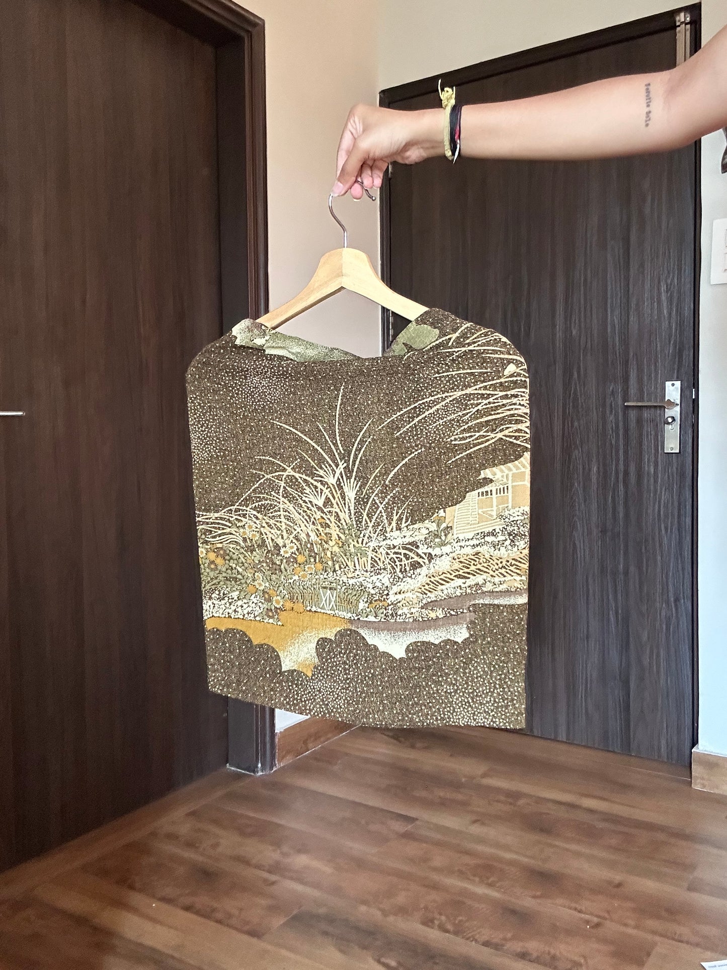 Vintage Chiffon Abstract Print Skirt With Back Zipper and Small Waist Pocket