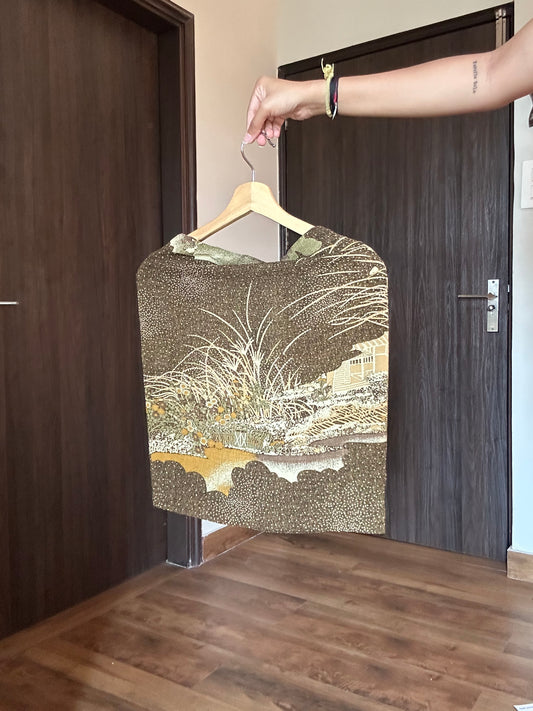 Vintage Chiffon Abstract Print Skirt With Back Zipper and Small Waist Pocket