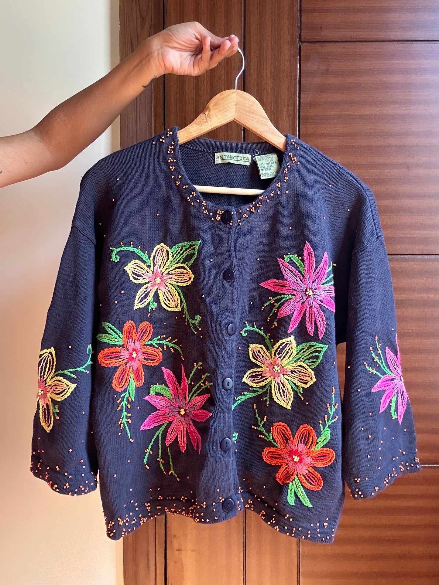 Antarctica Vintage Knit Cardigan With Embroidery and Beading