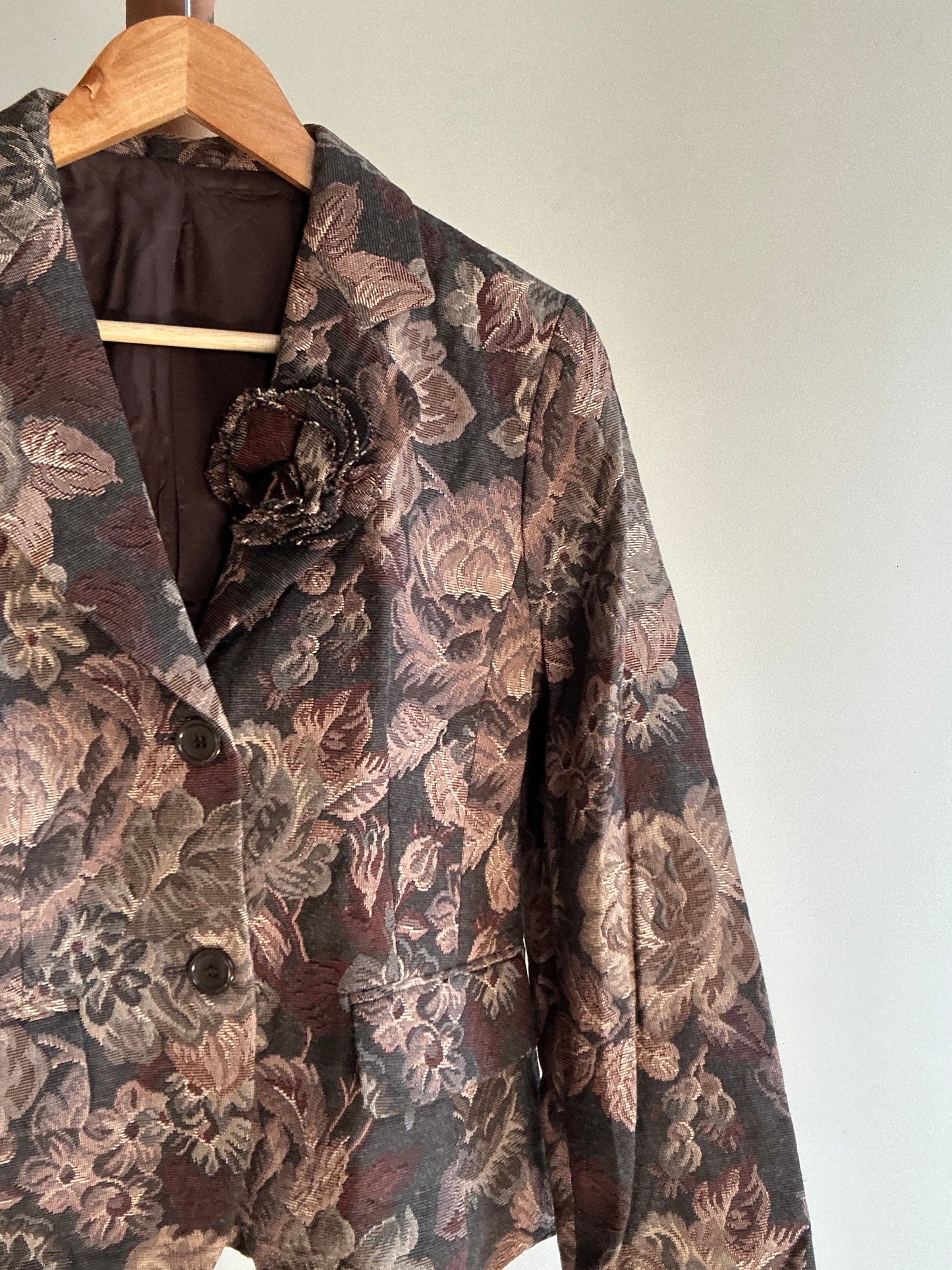 Vintage Jacquard Blazer With Flower