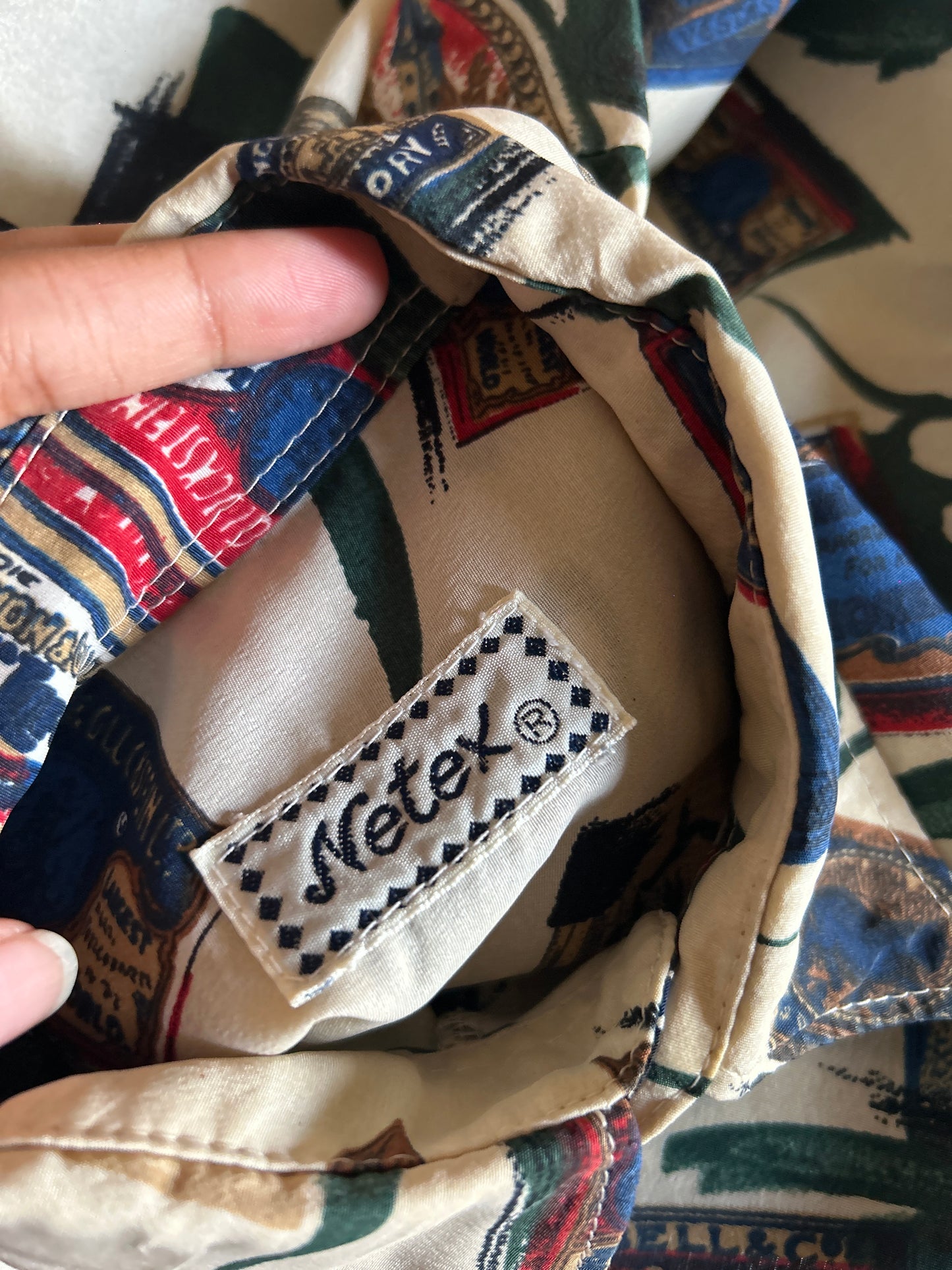 Vintage Netex Stamps and Matchbox Abstract Print Shirt