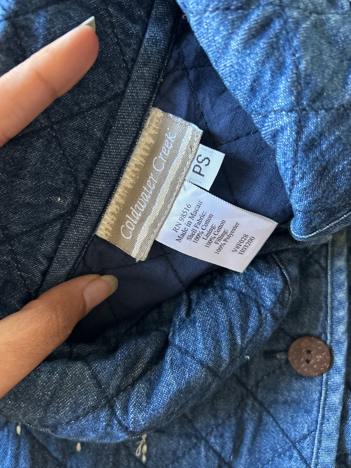 Vintage Coldwater Creek Denim Lightly Quilted Shaket