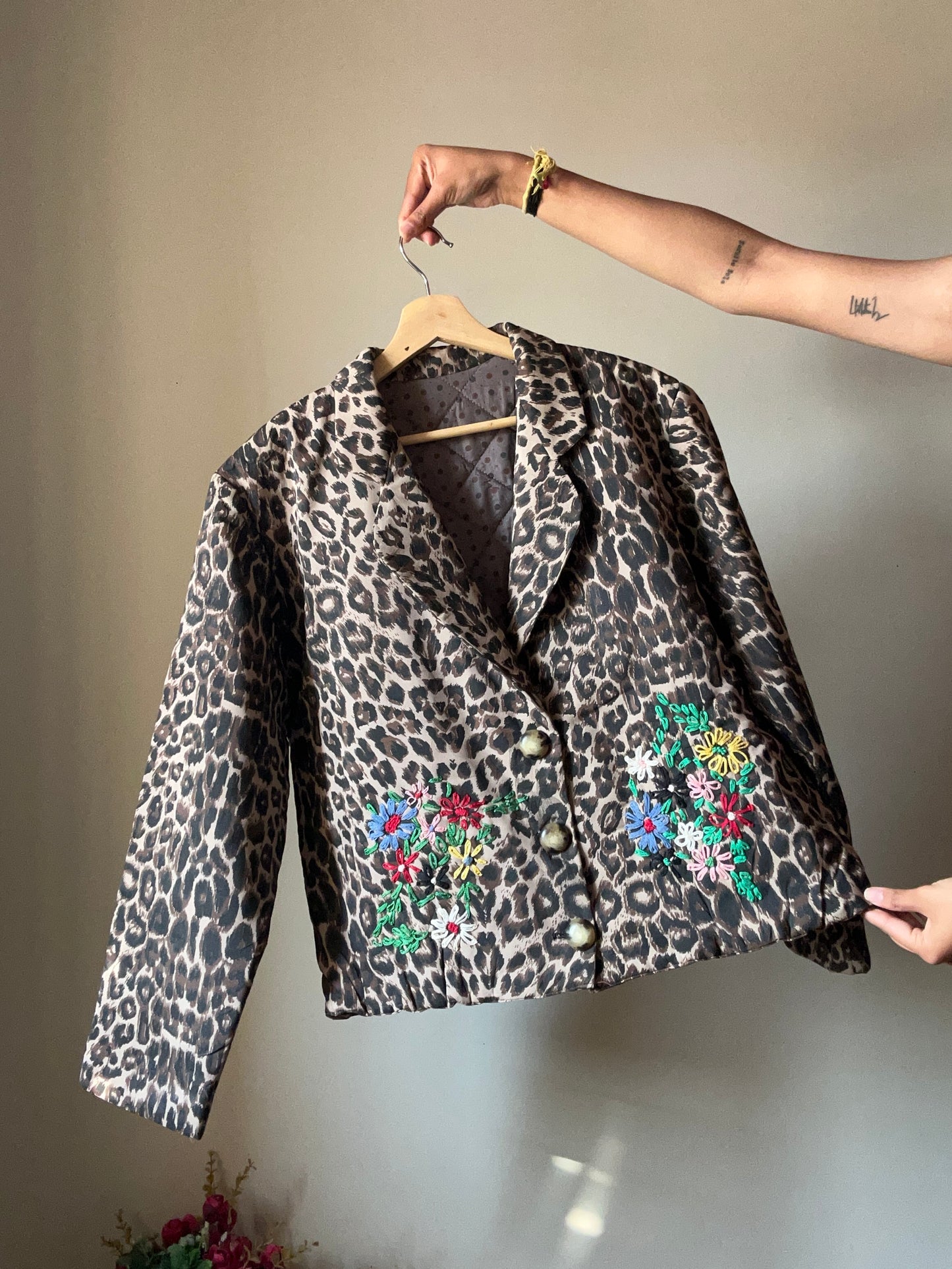 Vintage Cheetah Print And Embroidered Lightly Quilted Shaket