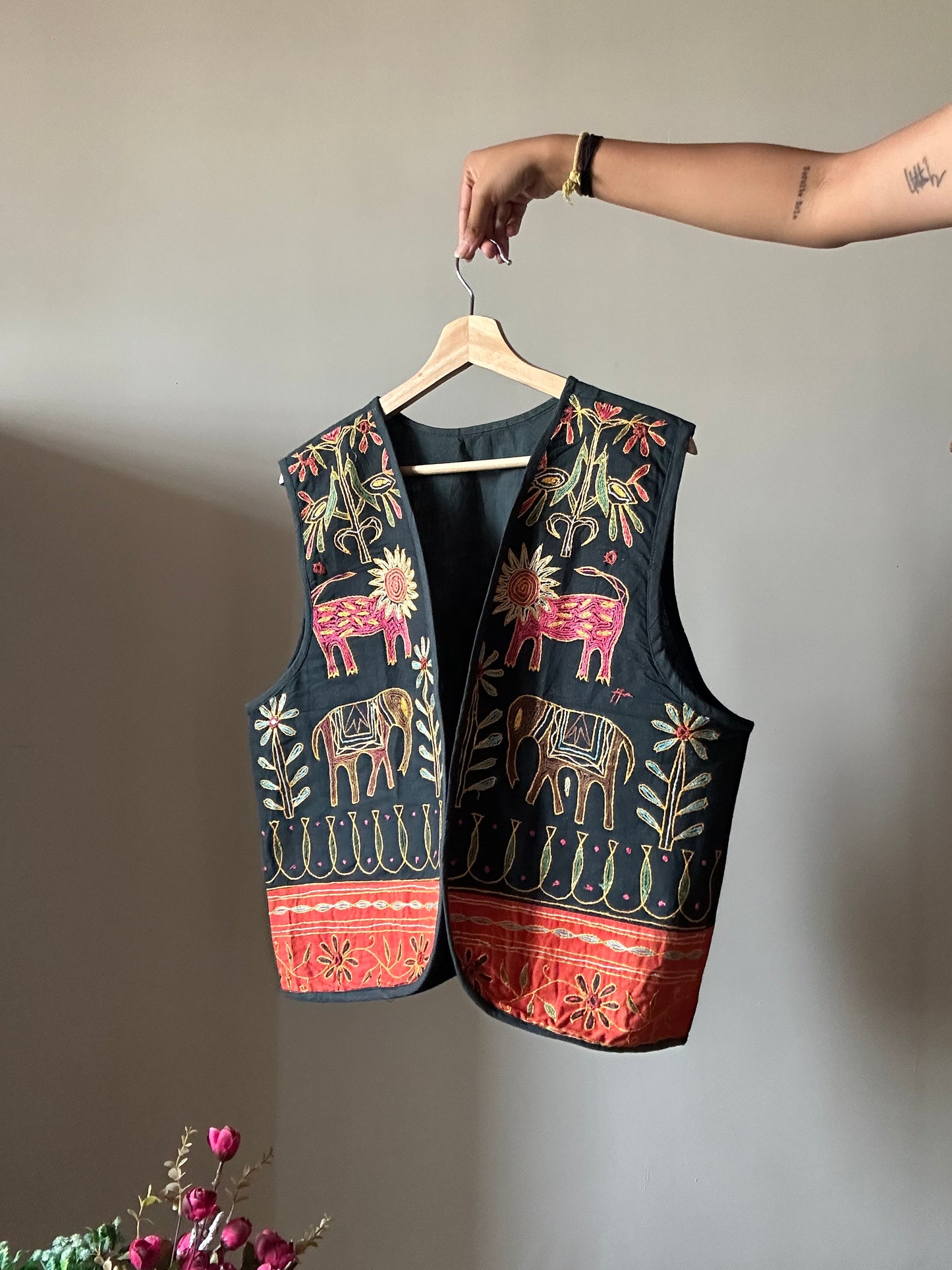 Vintage Embroidered Mirror Work Vest