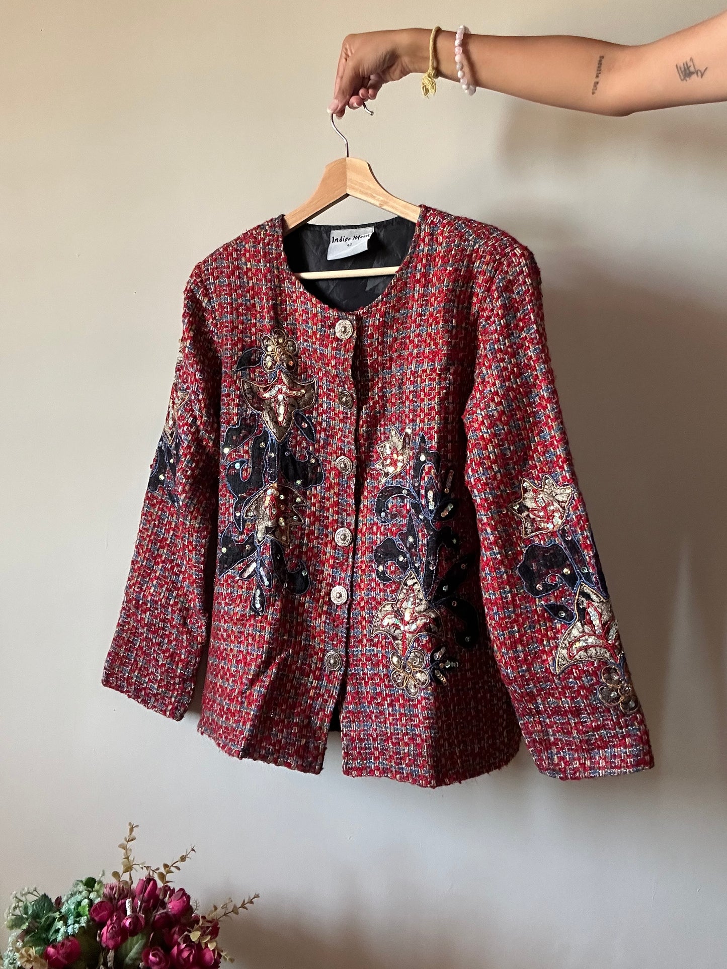 Indigo Moon Vintage Tweed Patchwork and Embroidered Shaket