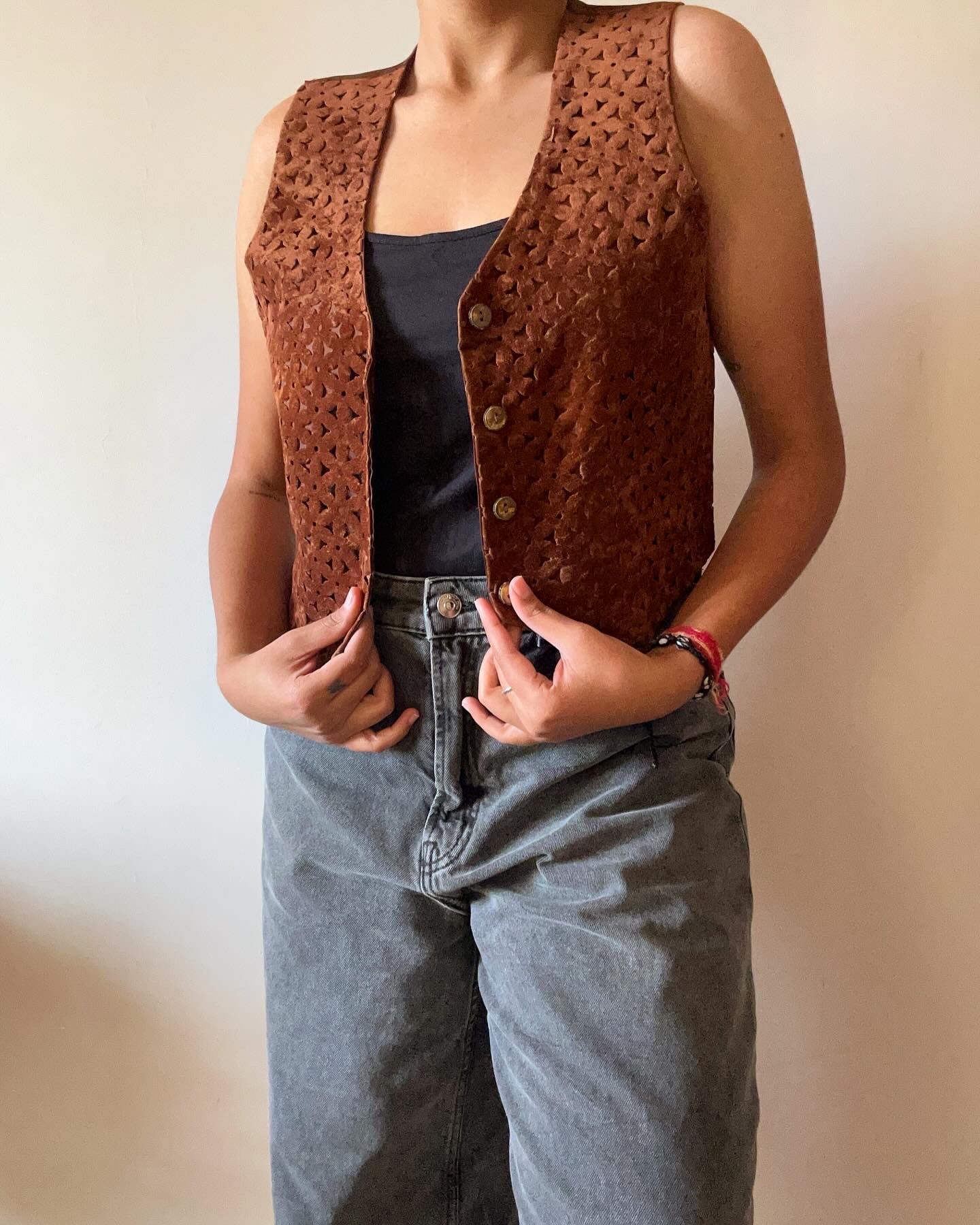 Vintage Young Canda Floral Cutout Vest