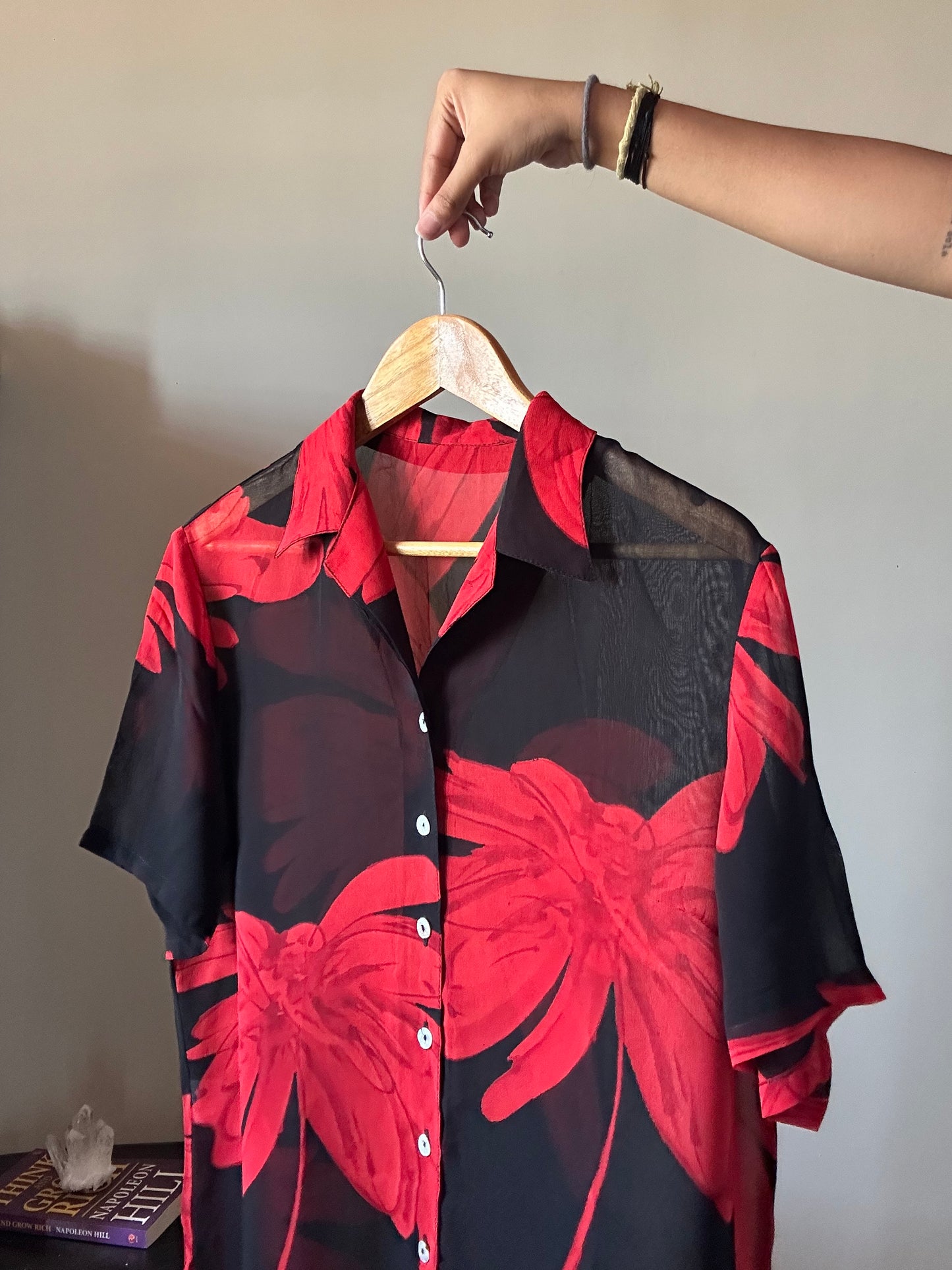 Vintage Black And Red Floral Shirt