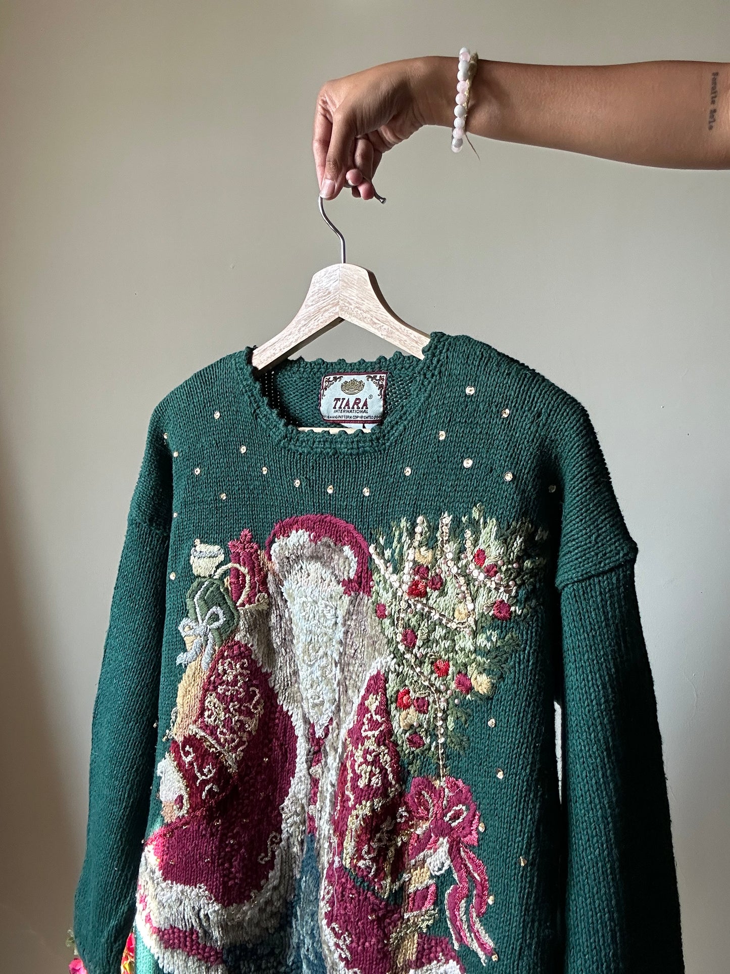 Tiara Vintage Santa Beaded and Embroidered Pullover