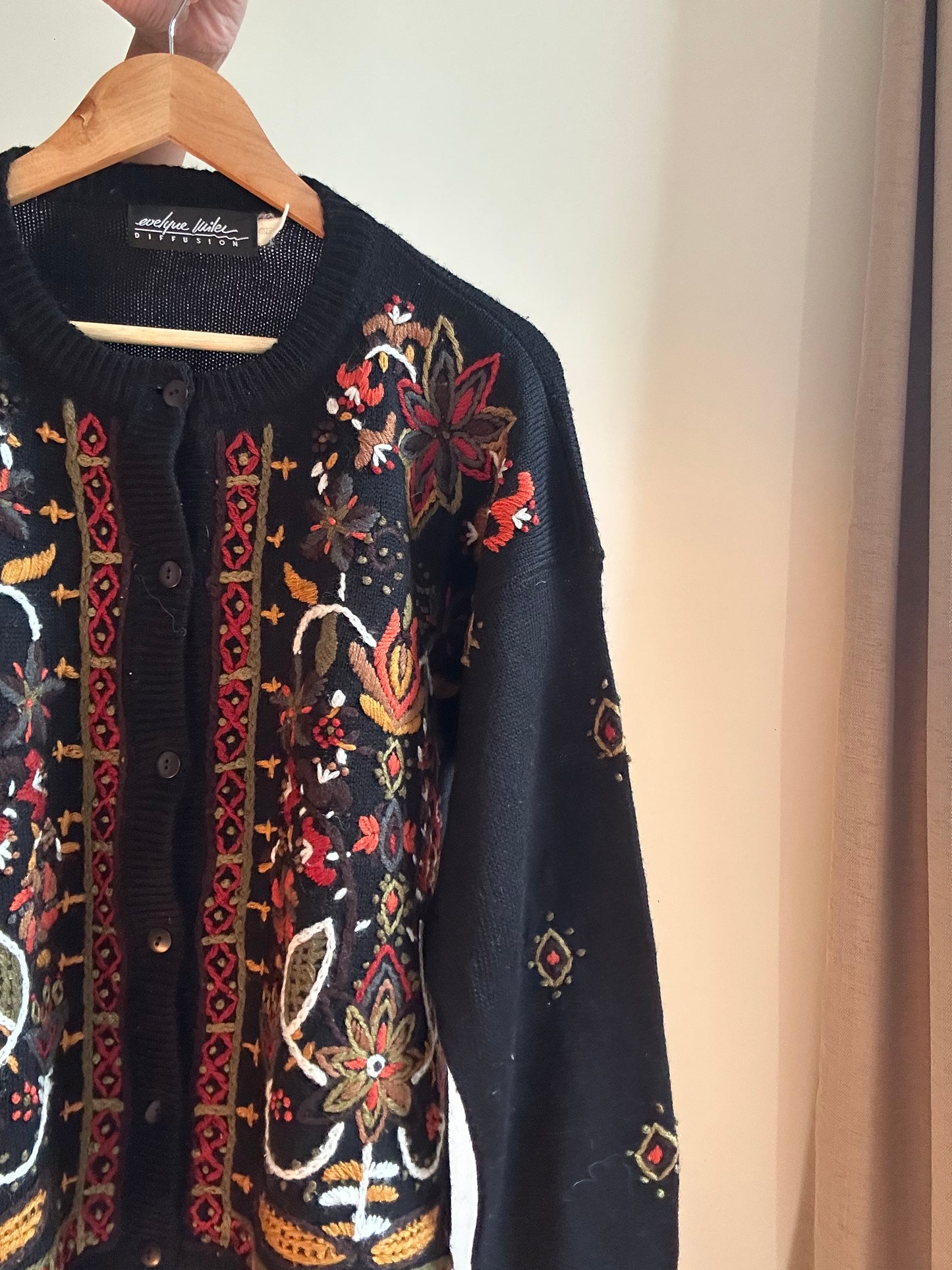 Evelyue Vintage Embroidered Knit Cardigan