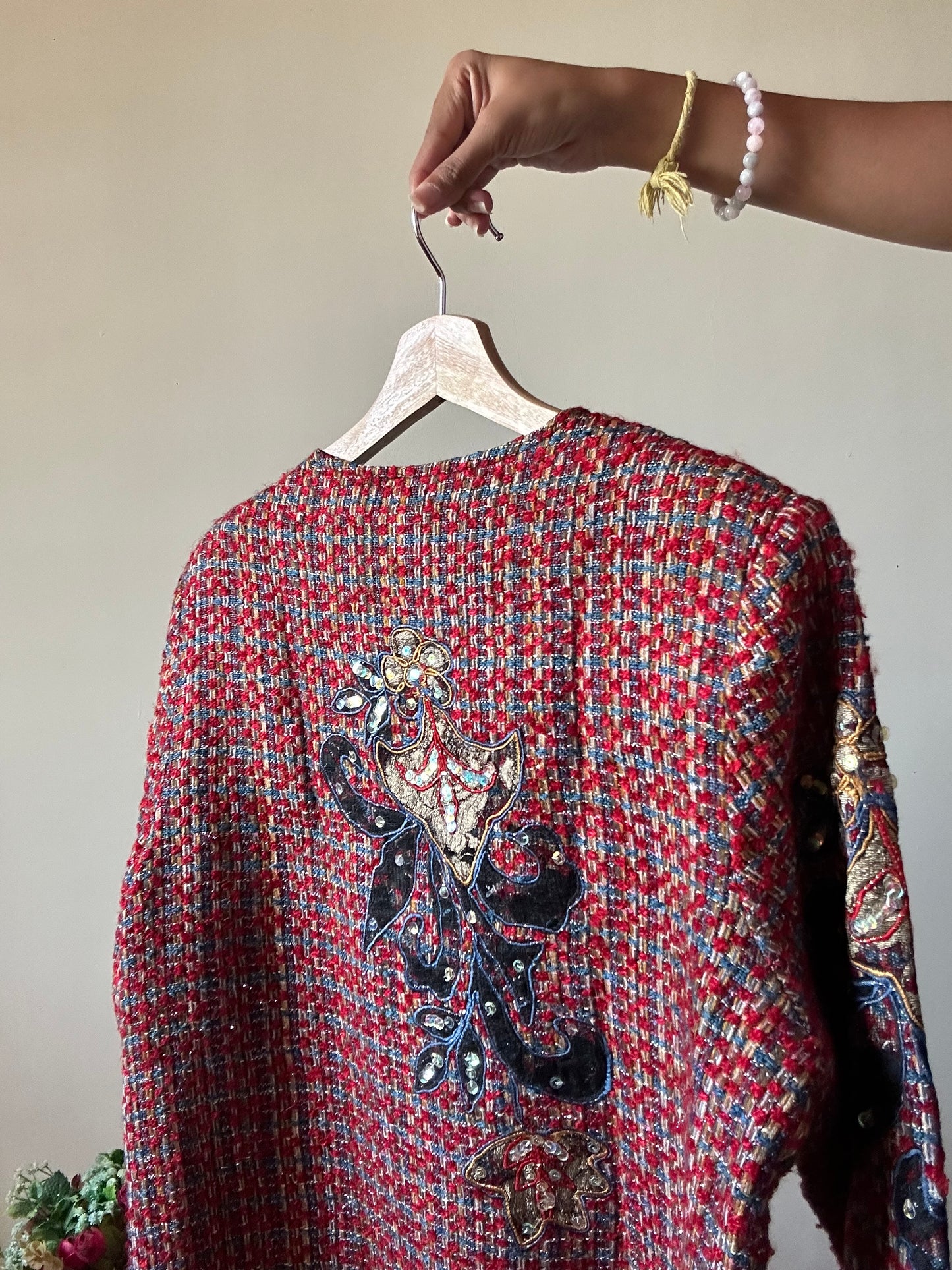 Indigo Moon Vintage Tweed Patchwork and Embroidered Shaket