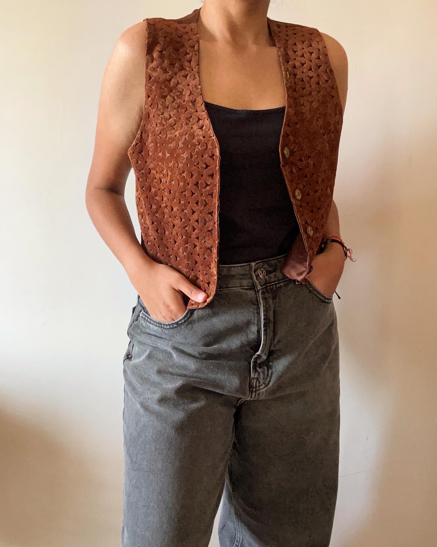 Vintage Young Canda Floral Cutout Vest