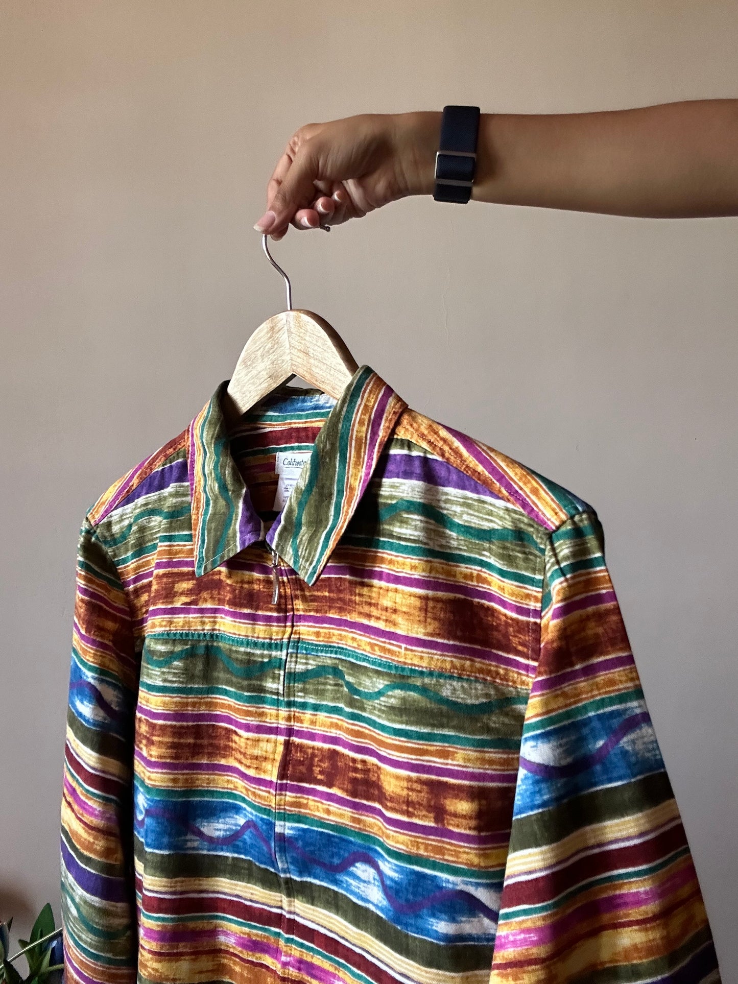 Vintage Coldwater Creek Abstract Rainbow Watercolour Print Shirt With Zip