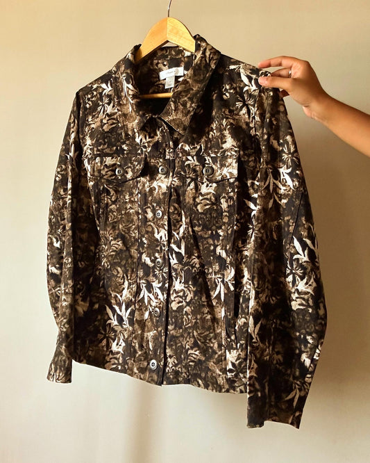 Abstract Print Vintage Suede Shirt