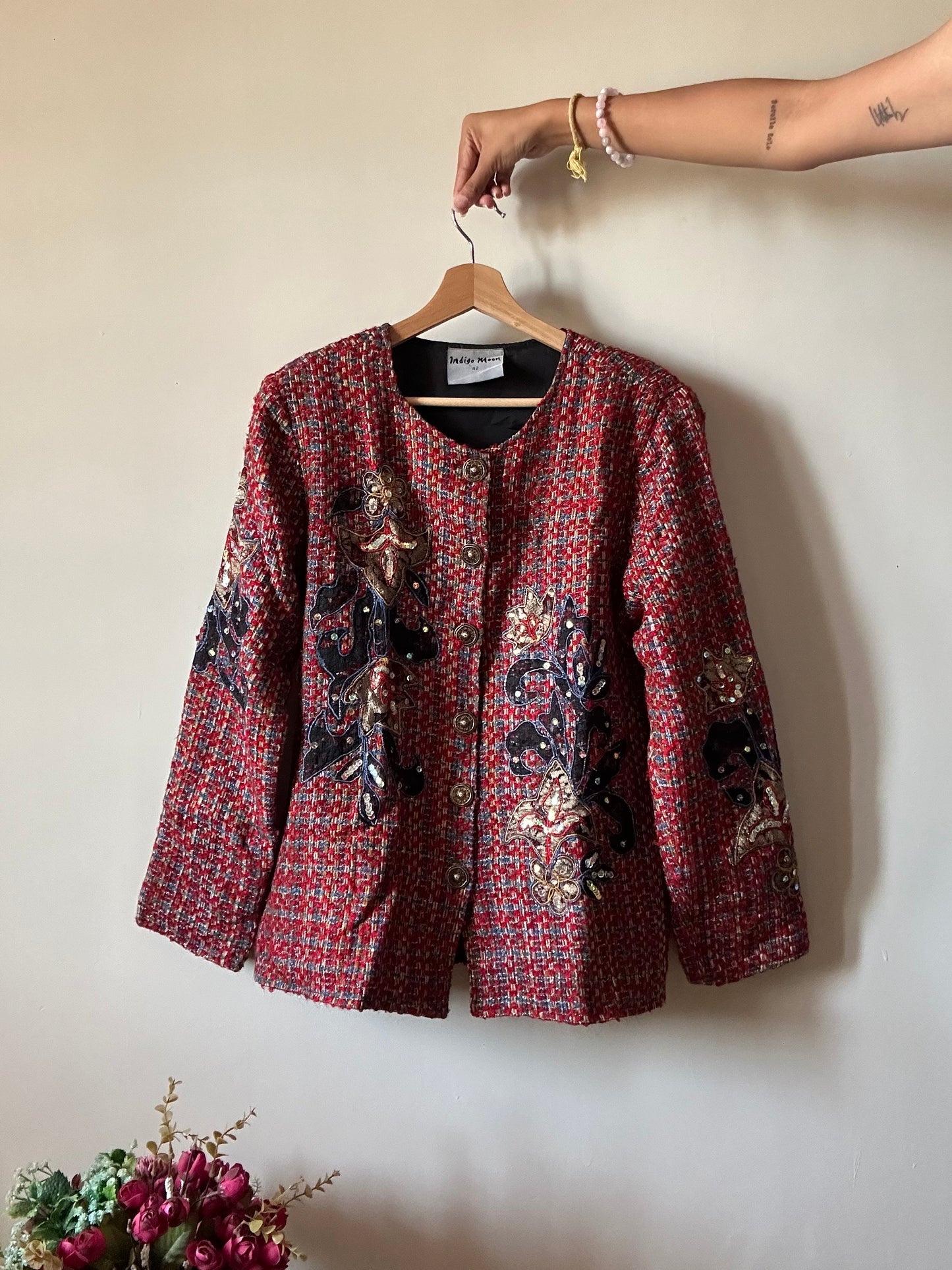 Indigo Moon Vintage Tweed Patchwork and Embroidered Shaket