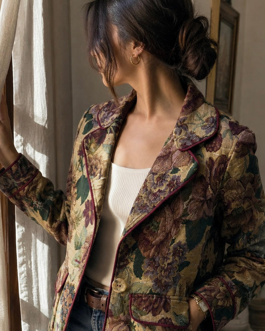 Vintage Floral Woven Tapestry Blazer