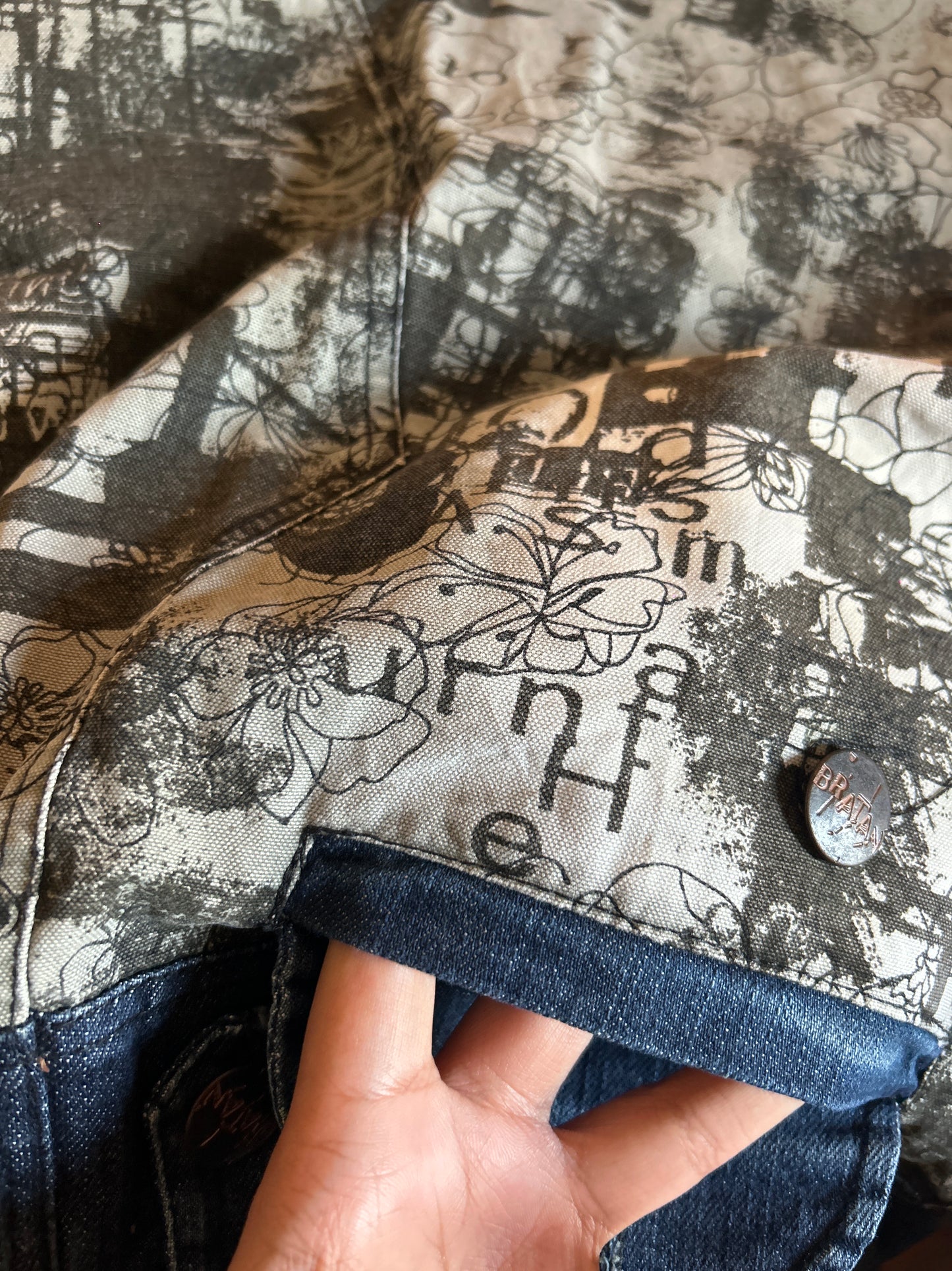 Vintage BN Print Denim Skirt With Six Pockets