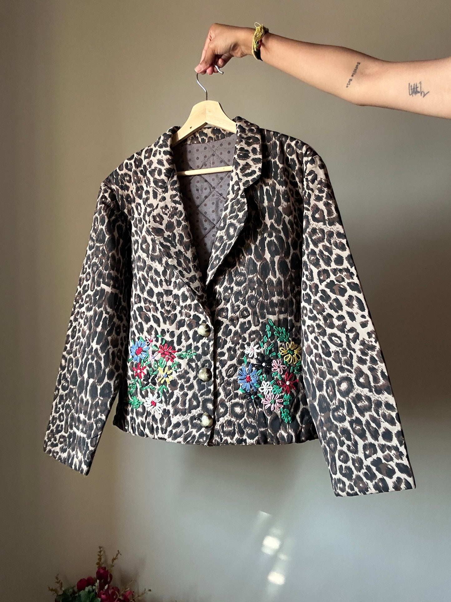 Vintage Cheetah Print And Embroidered Lightly Quilted Shaket