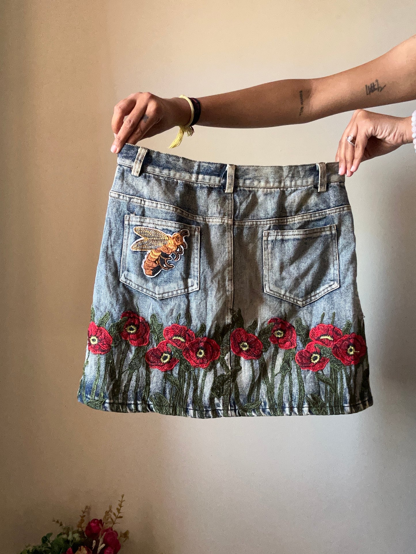 All Embroidered Denim Skirt