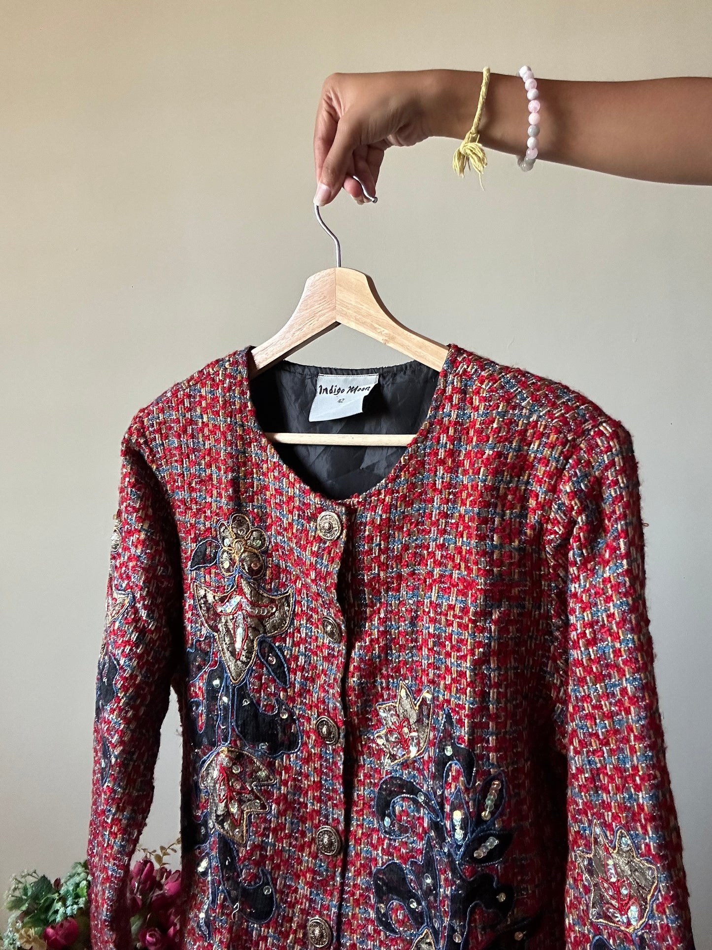 Indigo Moon Vintage Tweed Patchwork and Embroidered Shaket