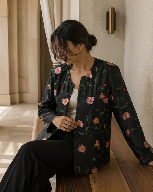 Vintage Noir Bloom Embroidered Jacket