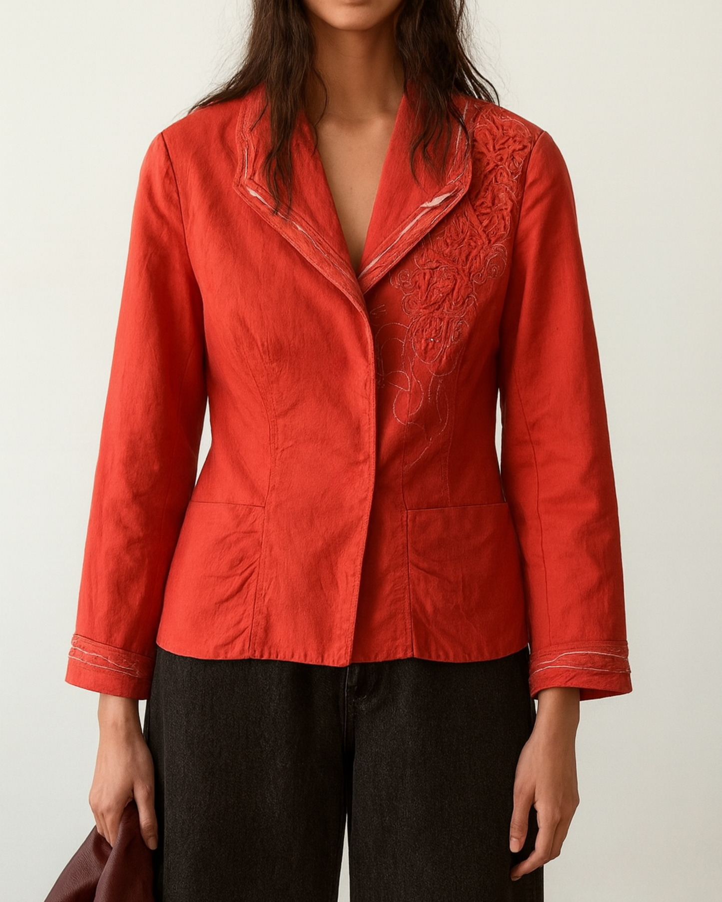 Coldwater Creek Vintage Blazer Style Lined Shirt With 3D Floral Embroidery