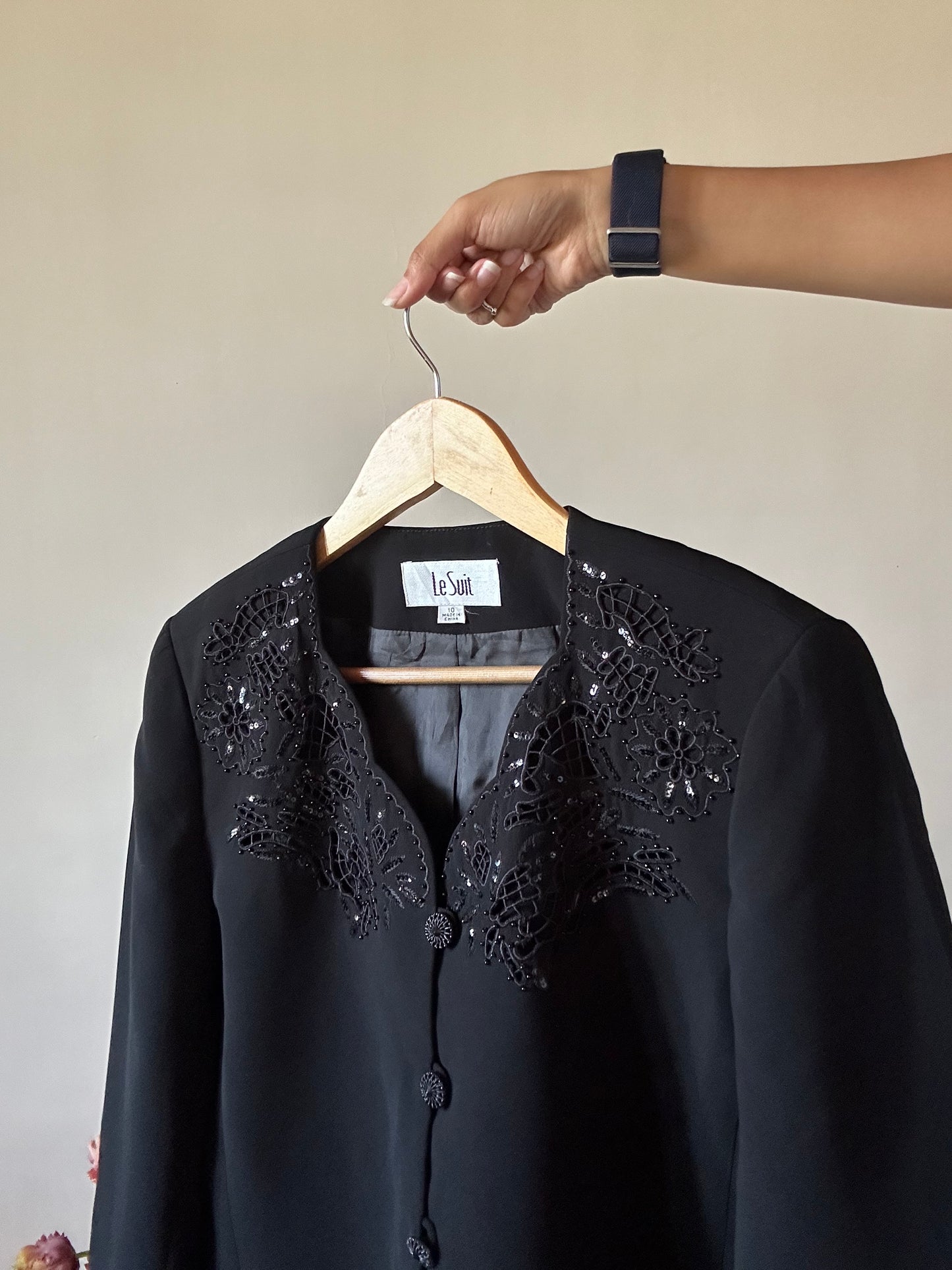 Le Suit Vintage Cutout And Beaded Blazer