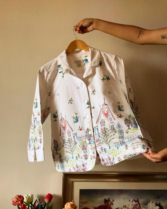 Christopher & Banks Vintage Hand Sketch City Print Denim Shirt