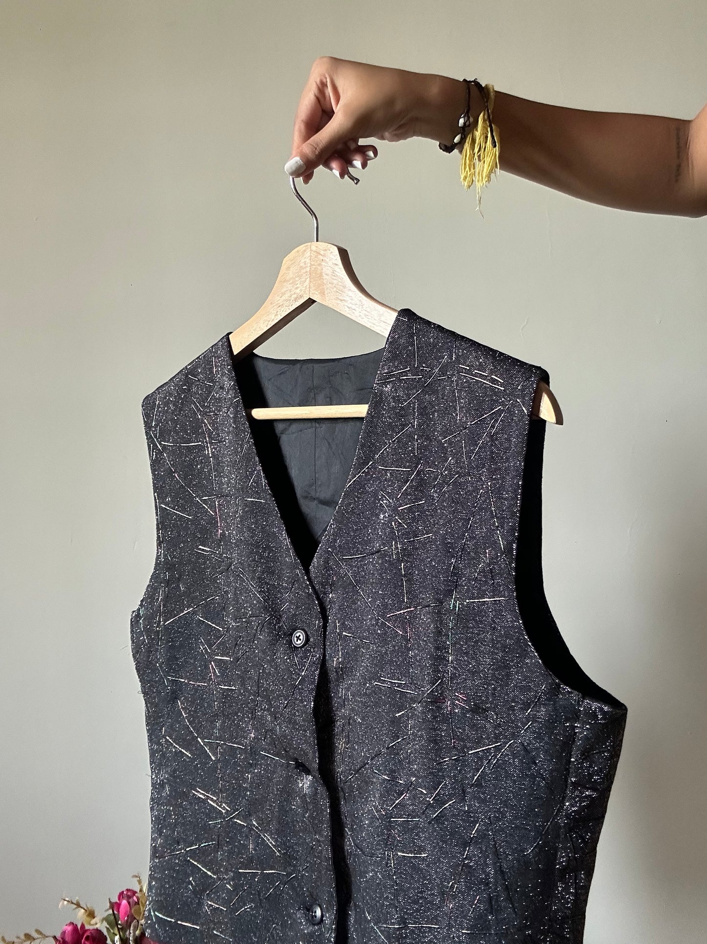 Vintage Glitter Vest With Rubber Print