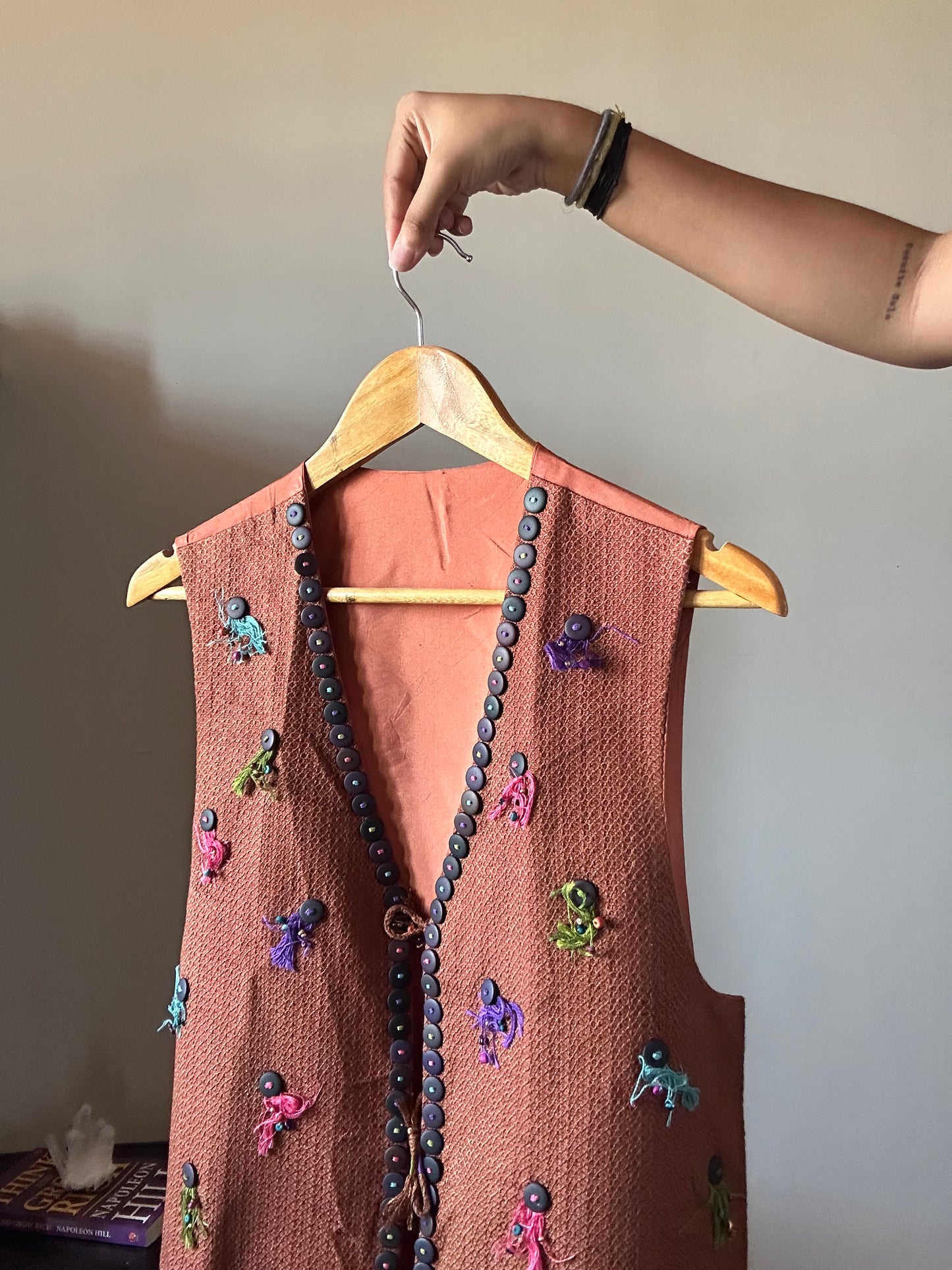 Buttoned Embroidered Vintage Vest
